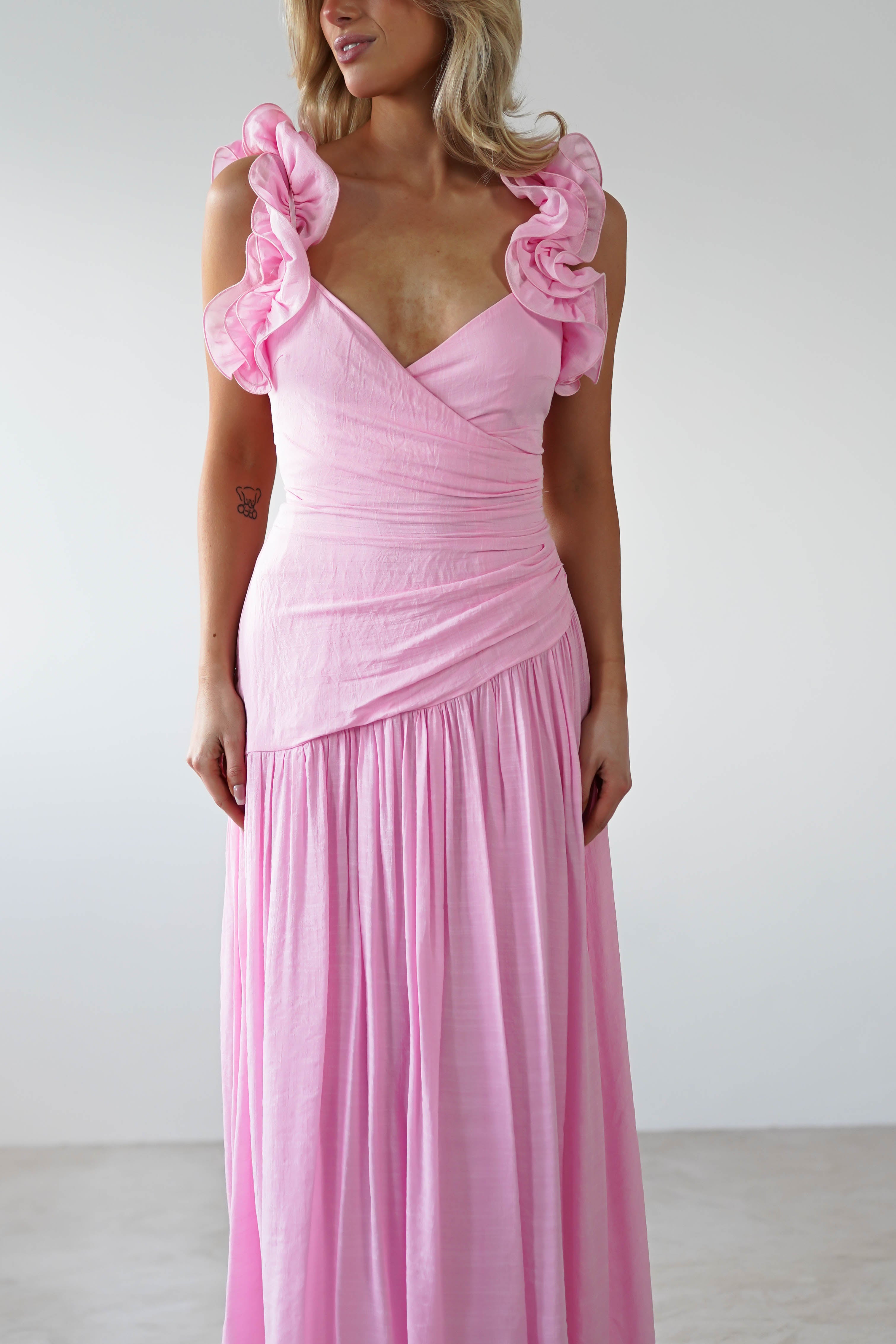 Lara Ruffle Detail Midaxi Pink | Wedding Guest Dress | Oh Hello Clothing