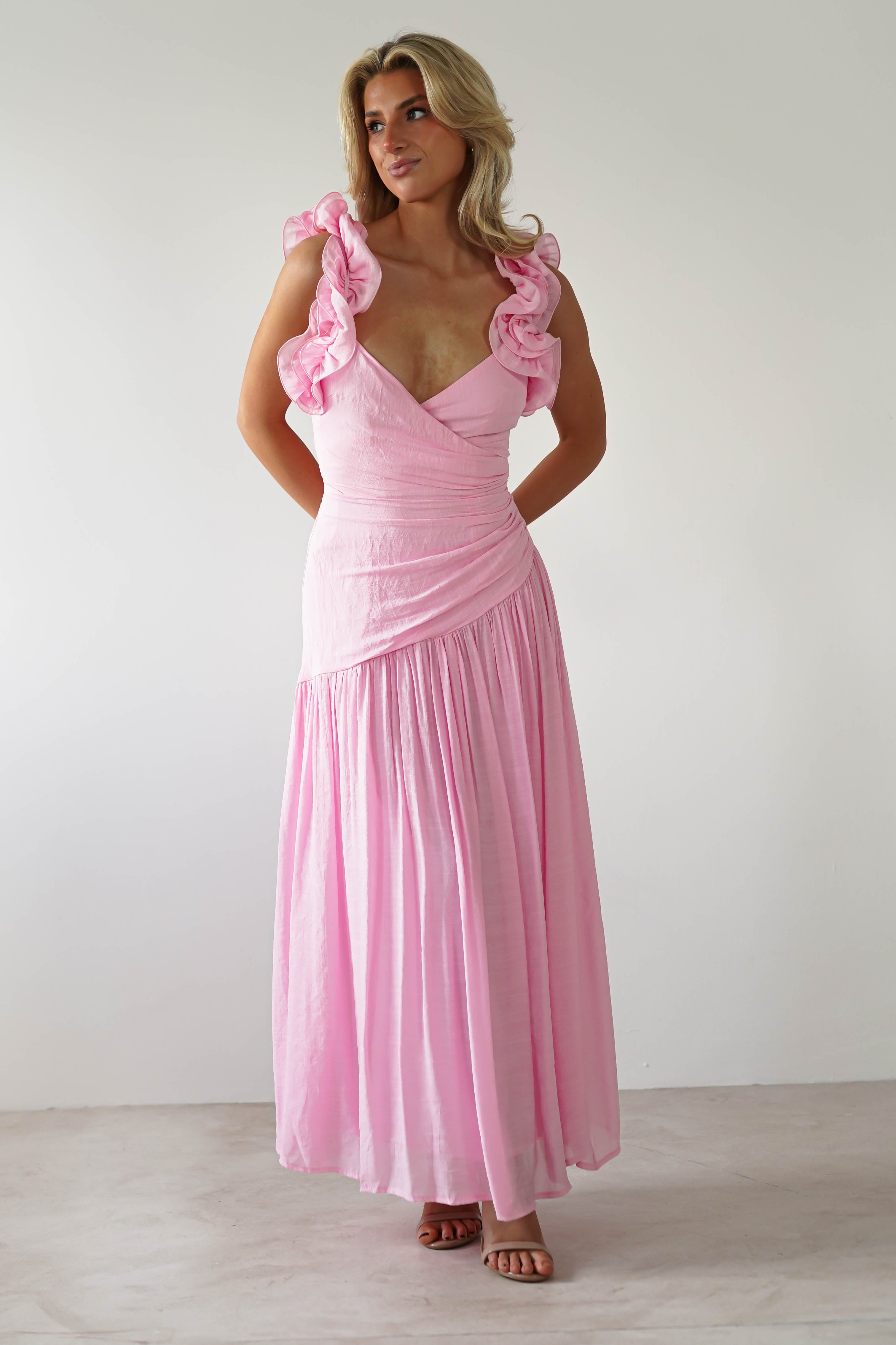 Lara Ruffle Detail Midaxi Pink | Wedding Guest Dress | Oh Hello Clothing