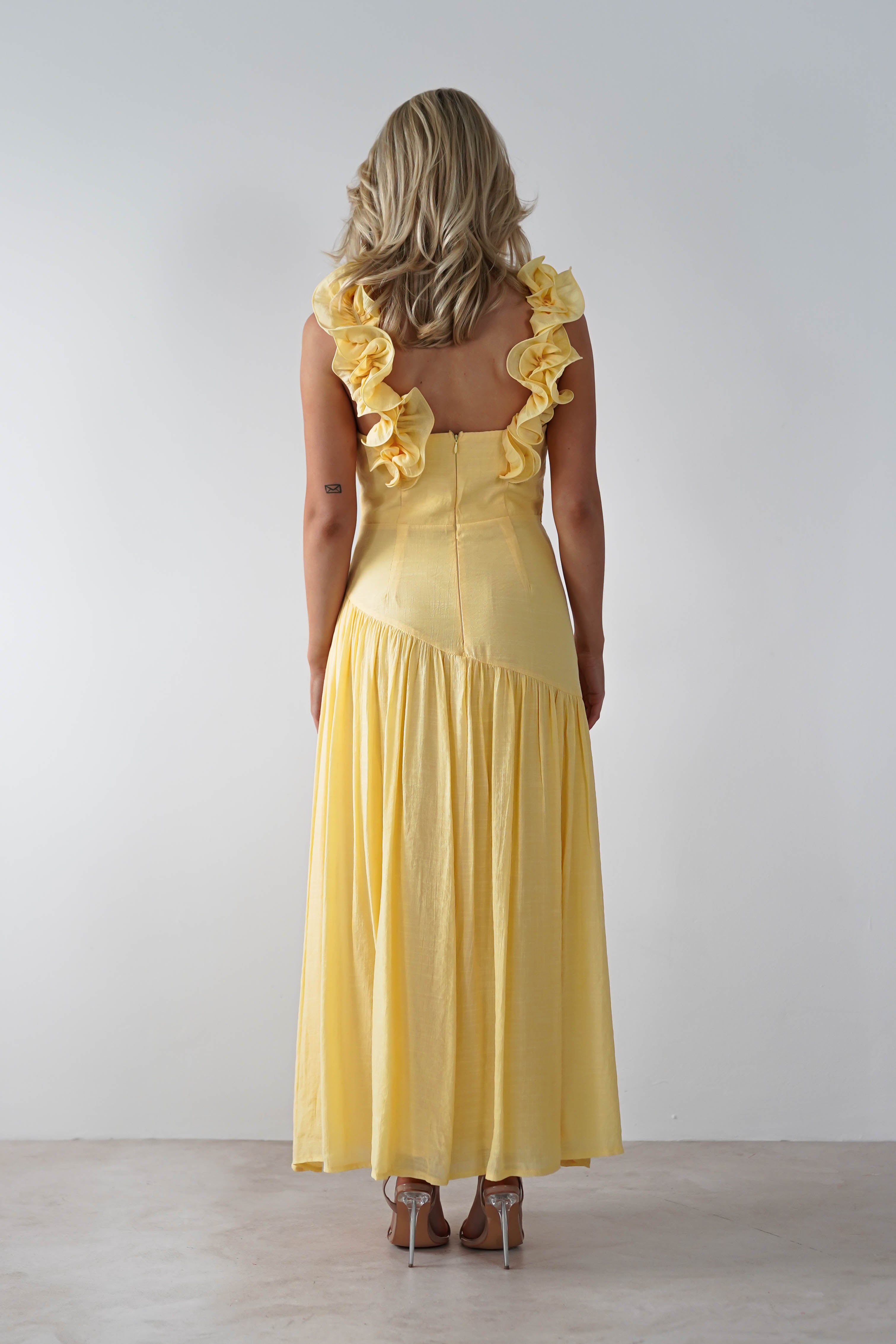 Lara Ruffle Detail Midaxi Yellow | Wedding Guest Dress | Oh Hello Clothing