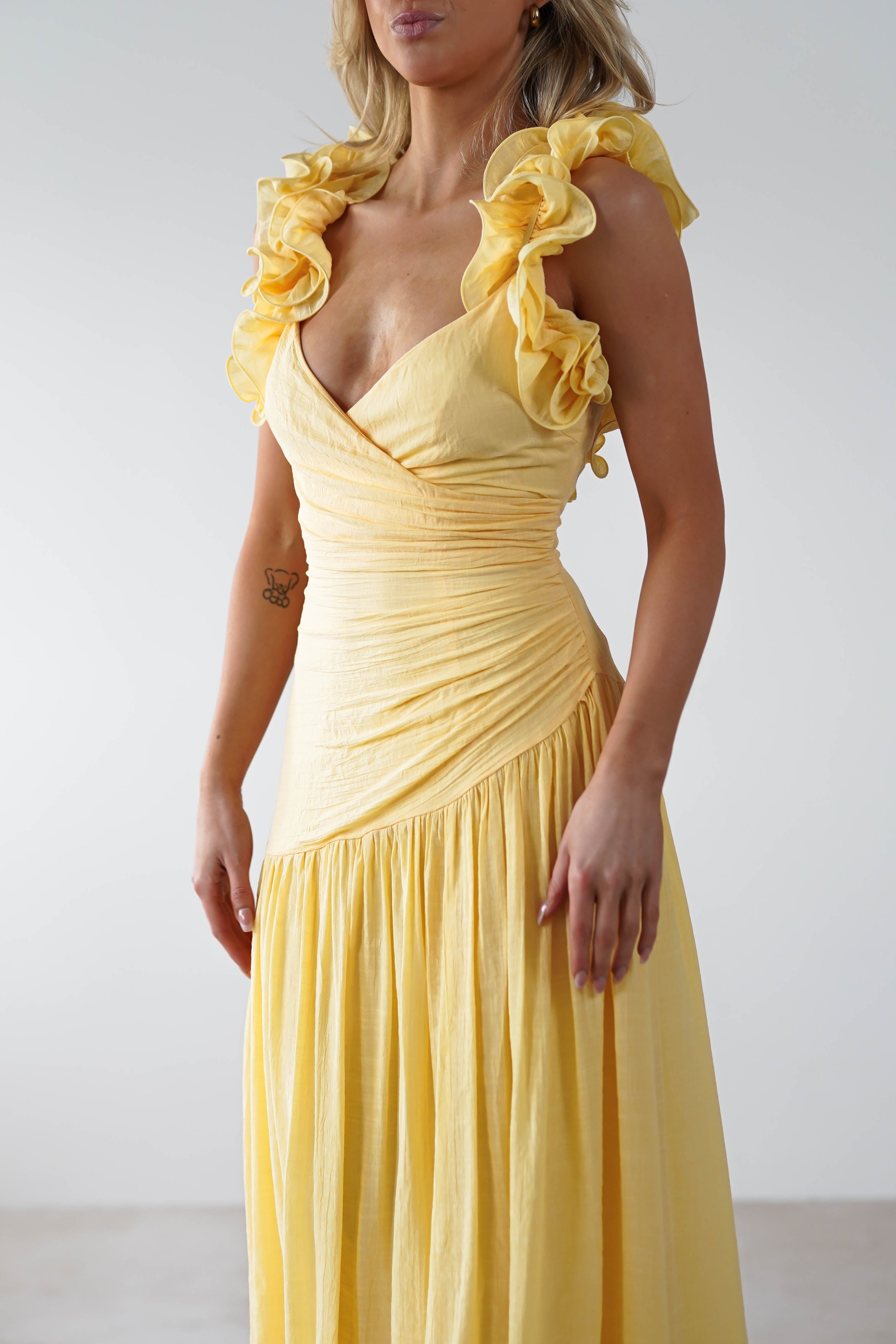 Lara Ruffle Detail Midaxi Yellow | Wedding Guest Dress | Oh Hello Clothing