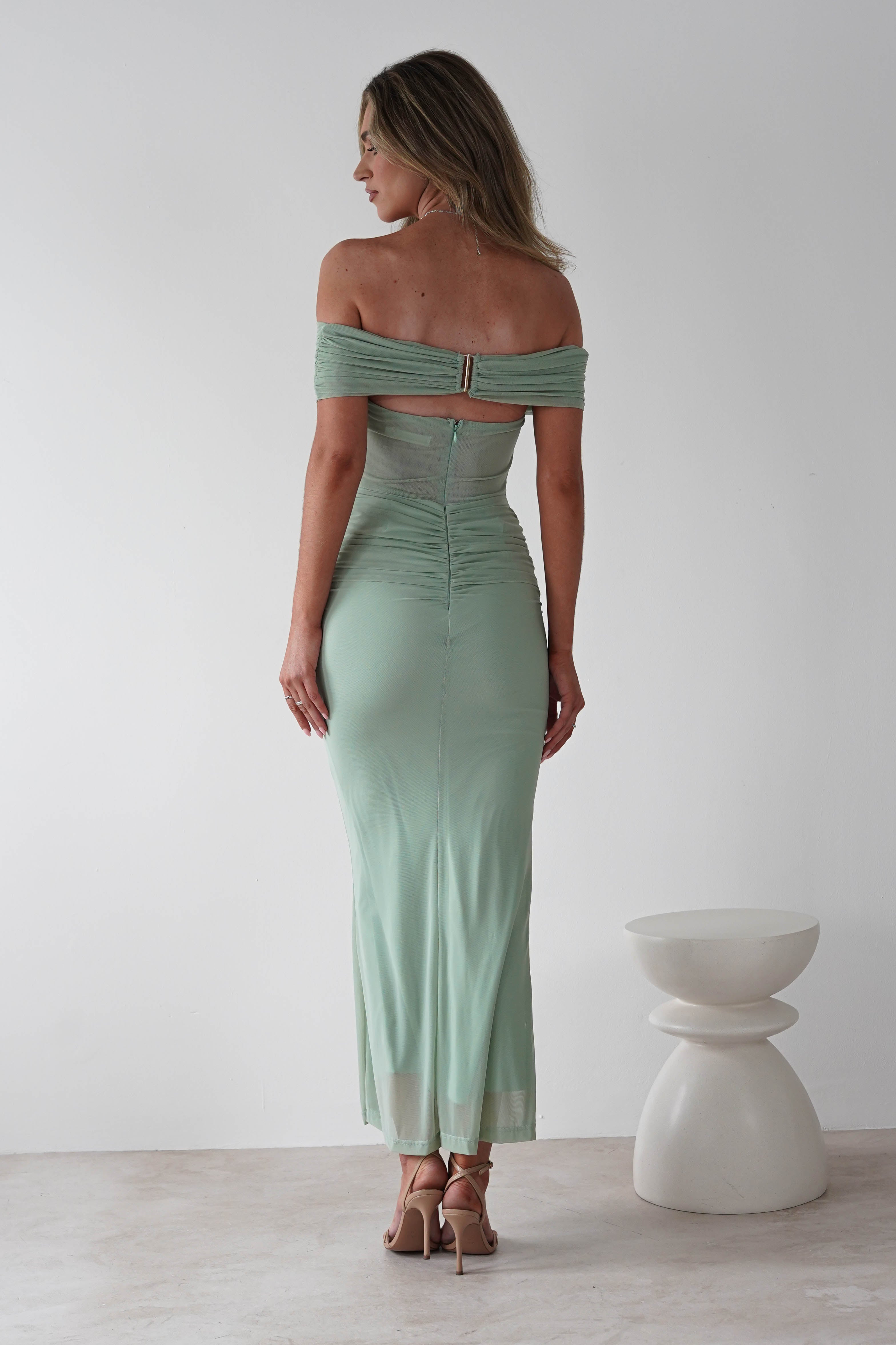 Shari Off The Shoulder Mesh Maxi Sage | Wedding Guest Dress | Off Shoulder | Maxi | Oh Hello Clothing