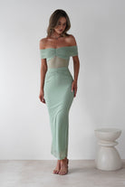 Shari Off The Shoulder Mesh Maxi Sage | Wedding Guest Dress | Off Shoulder | Maxi | Oh Hello Clothing