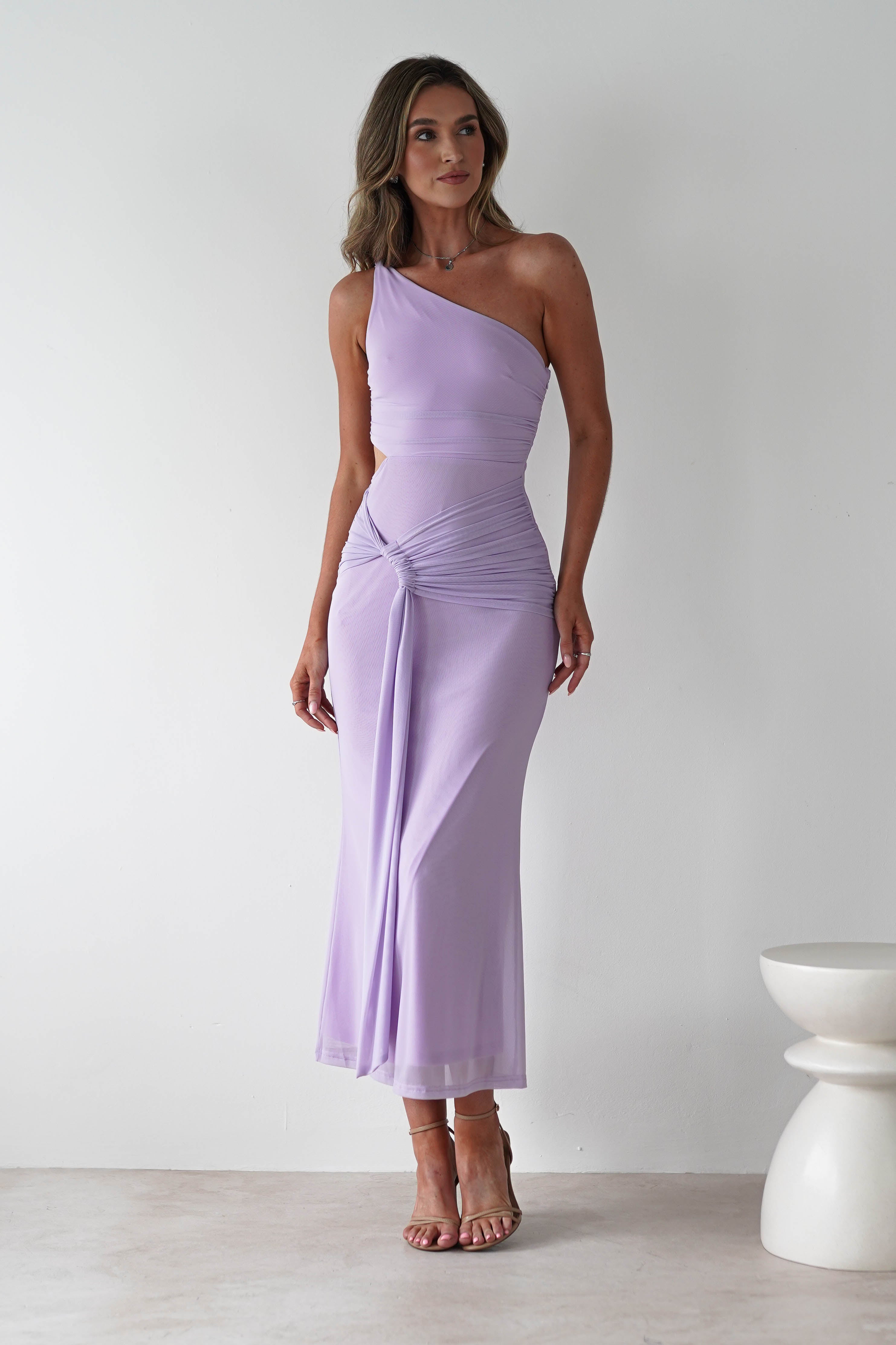 Georgia Mesh Midaxi Dress Lilac | Wedding Guest Dress | Mesh | Oh Hello Clothing