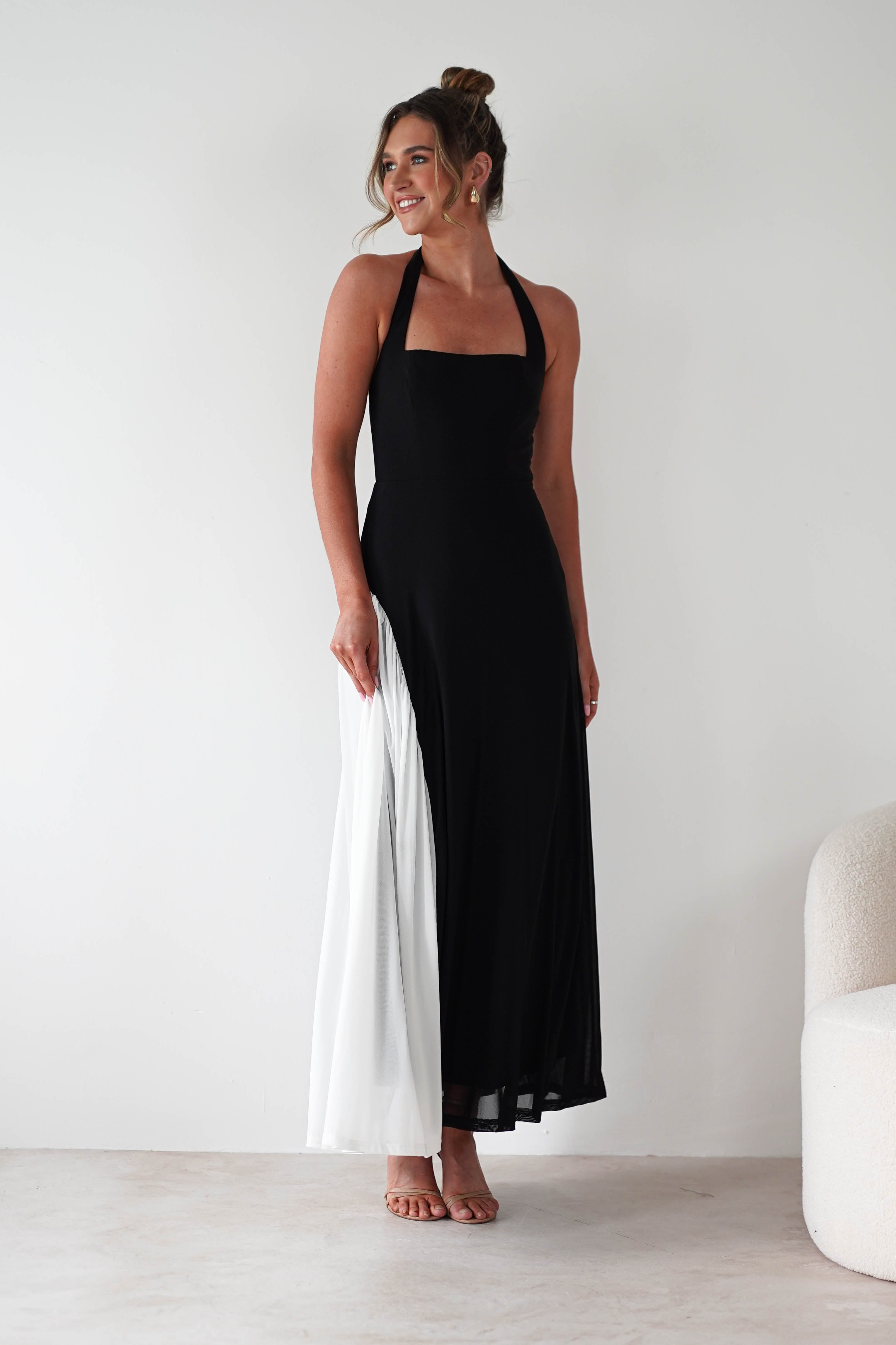 Unika Halterneck Maxi Dress Black/White | Wedding Guest Dress | Halter Neck | Maxi | Oh Hello Clothing