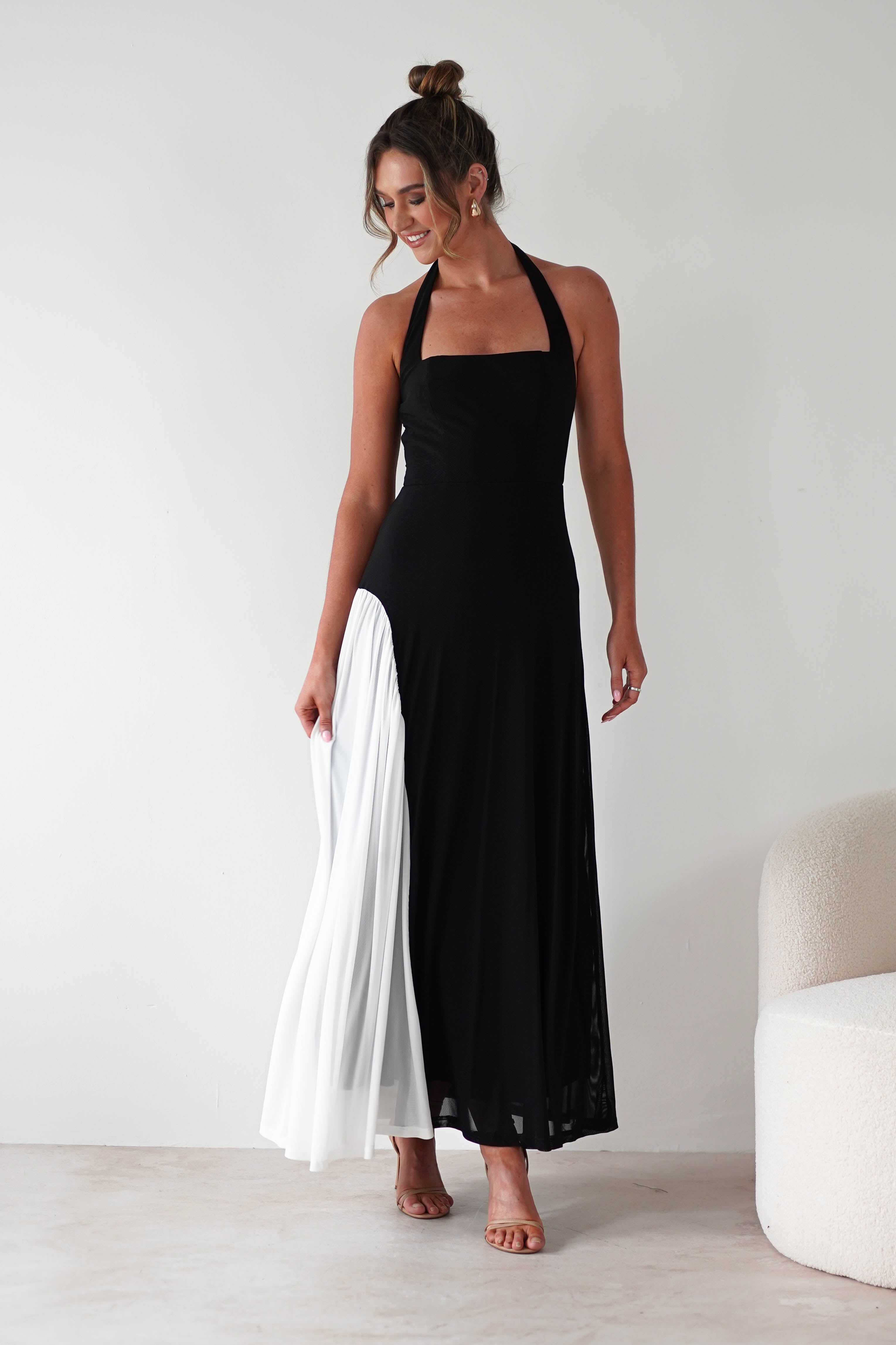 Unika Halterneck Maxi Dress Black/White | Wedding Guest Dress | Halter Neck | Maxi | Oh Hello Clothing