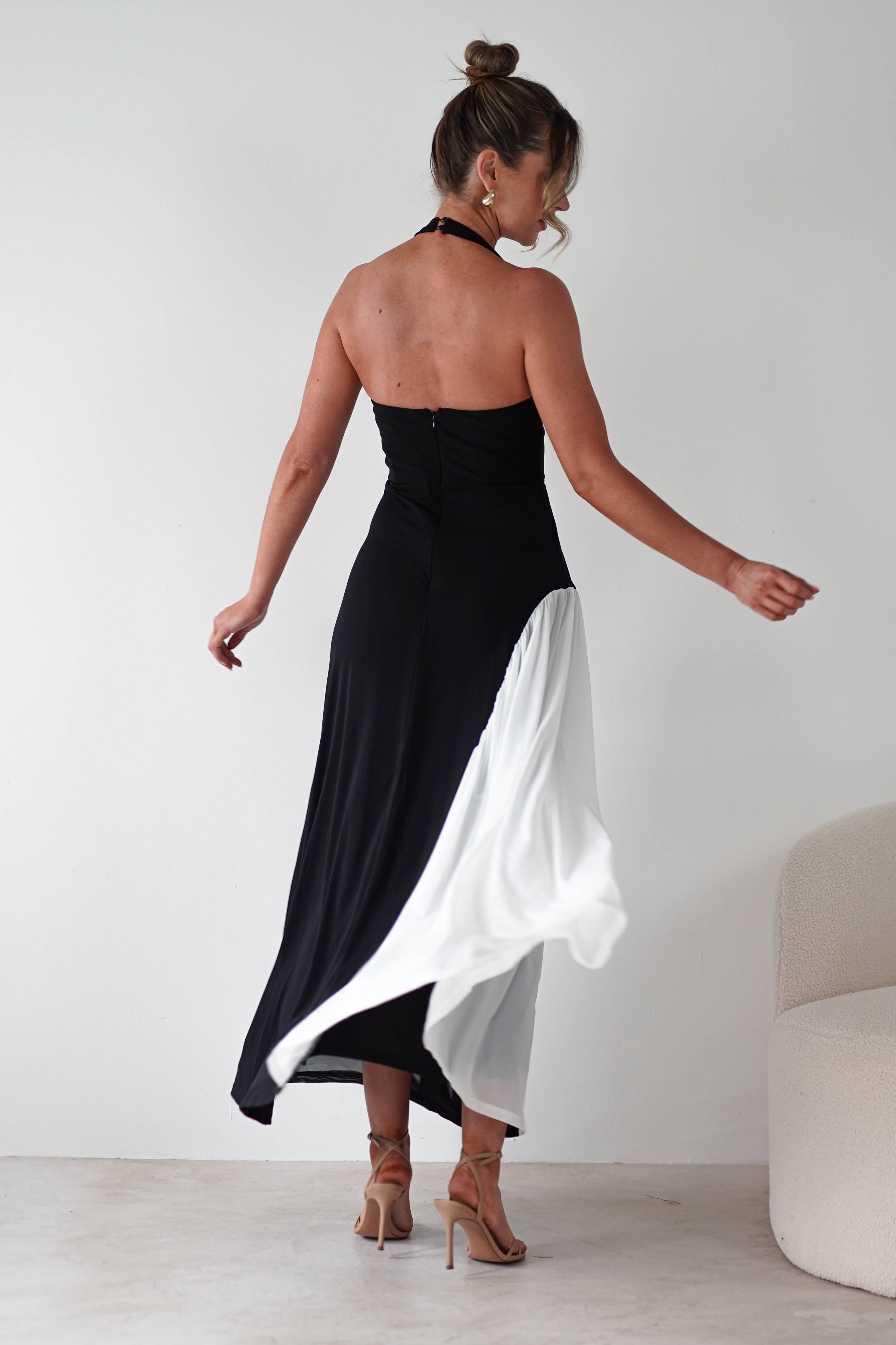 Unika Halterneck Maxi Dress Black/White | Wedding Guest Dress | Halter Neck | Maxi | Oh Hello Clothing