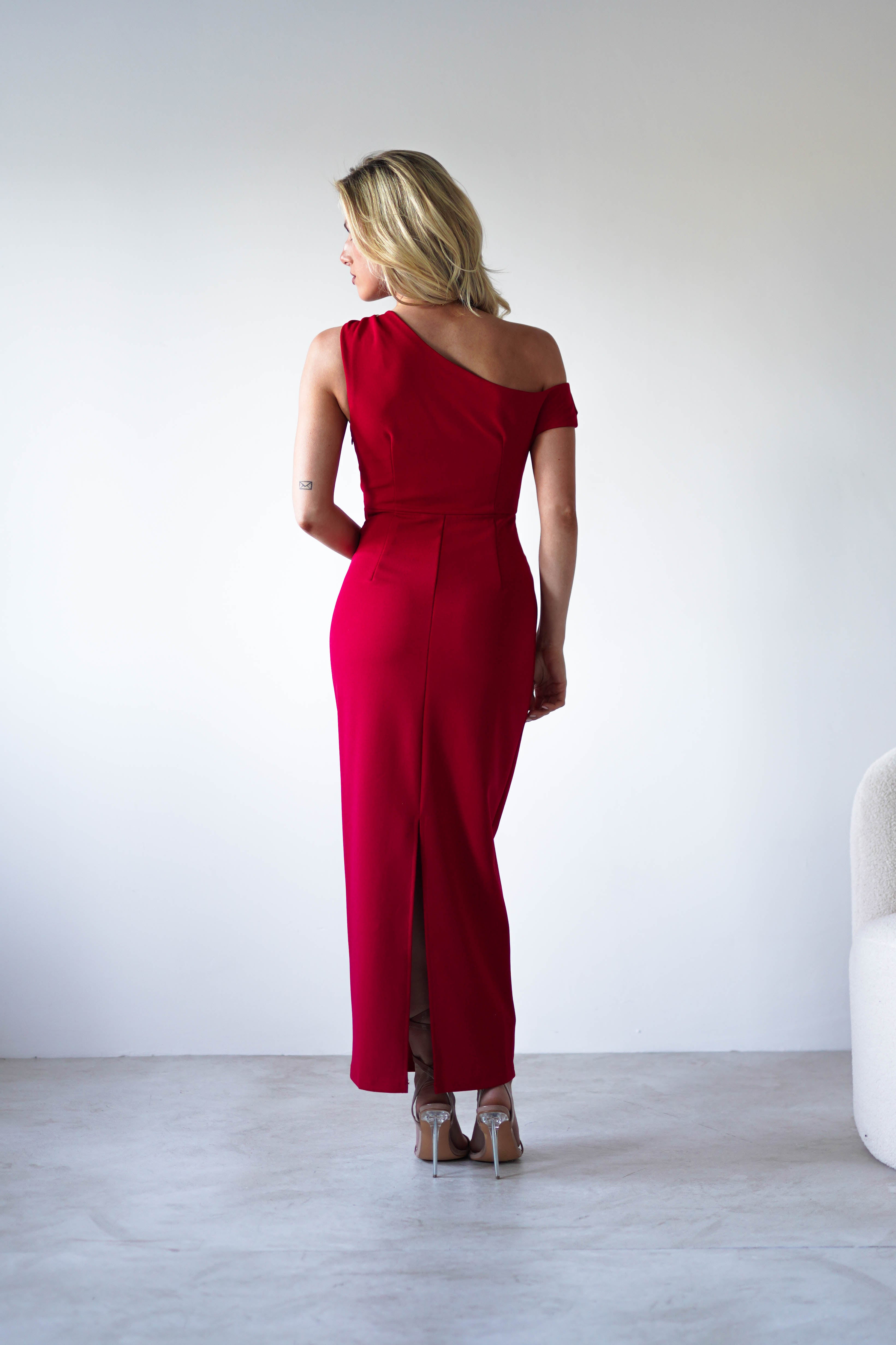 Shayna Off The Shouler Midaxi Red | Wedding Guest Dress | Off Shoulder | Oh Hello Clothing
