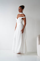 Oh Hello Clothing Women > Clothing > Dresses 1*DONE- Kelsea Off The Shoulder Pleated Maxi Dress |WHITE