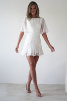 Amélie Boho Lace Detail Mini Dress | White | Graduation | Bride To Be Hen Dress | Oh Hello Clothing