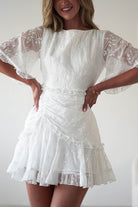 Amélie Boho Lace Detail Mini Dress | White | Graduation | Bride To Be Hen Dress | Oh Hello Clothing