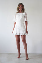 Amélie Boho Lace Detail Mini Dress | White | Graduation | Bride To Be Hen Dress | Oh Hello Clothing