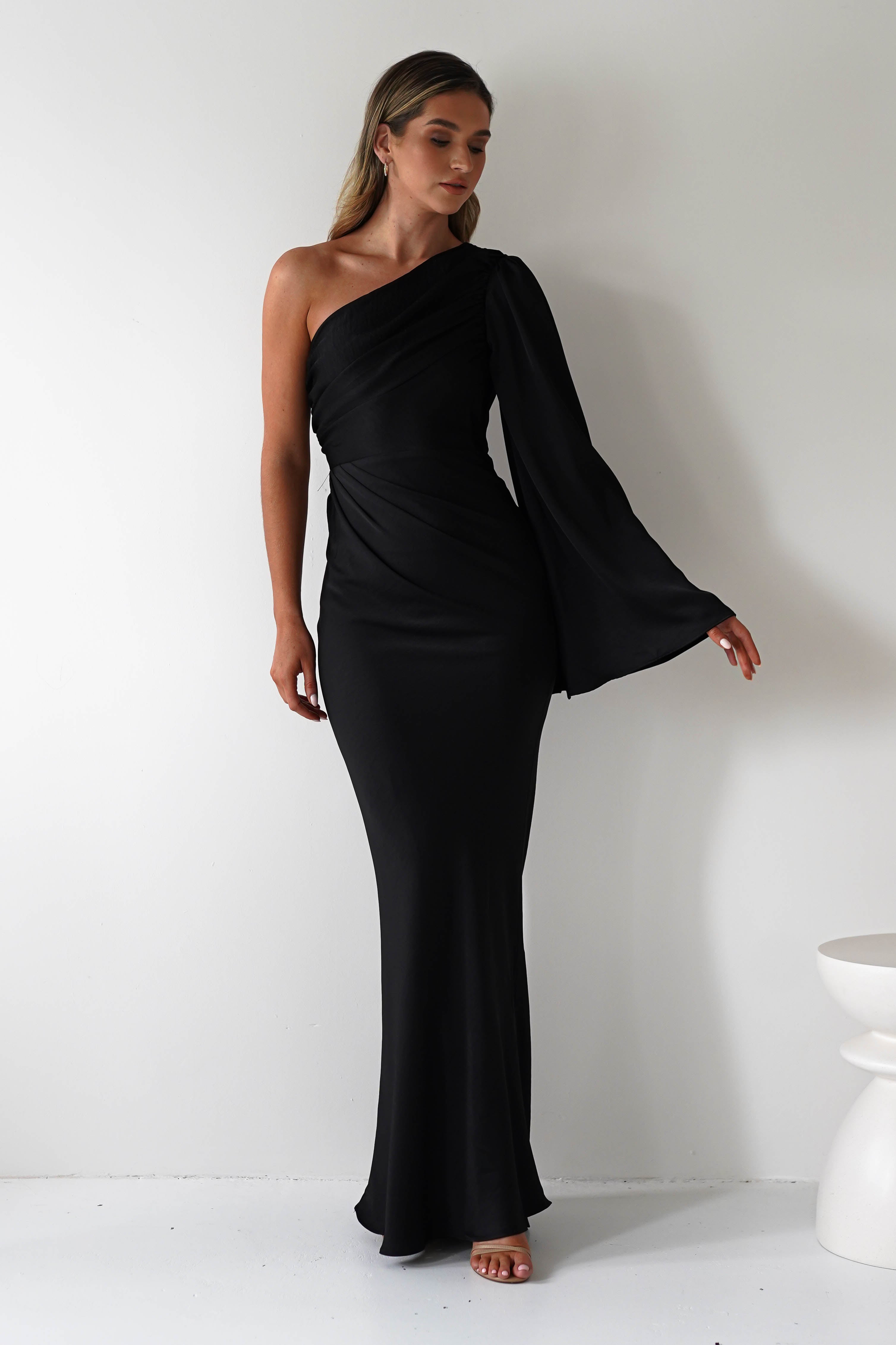 Elegance Silky Maxi Dress Black | Wedding Guest Dress | Maxi | Oh Hello Clothing