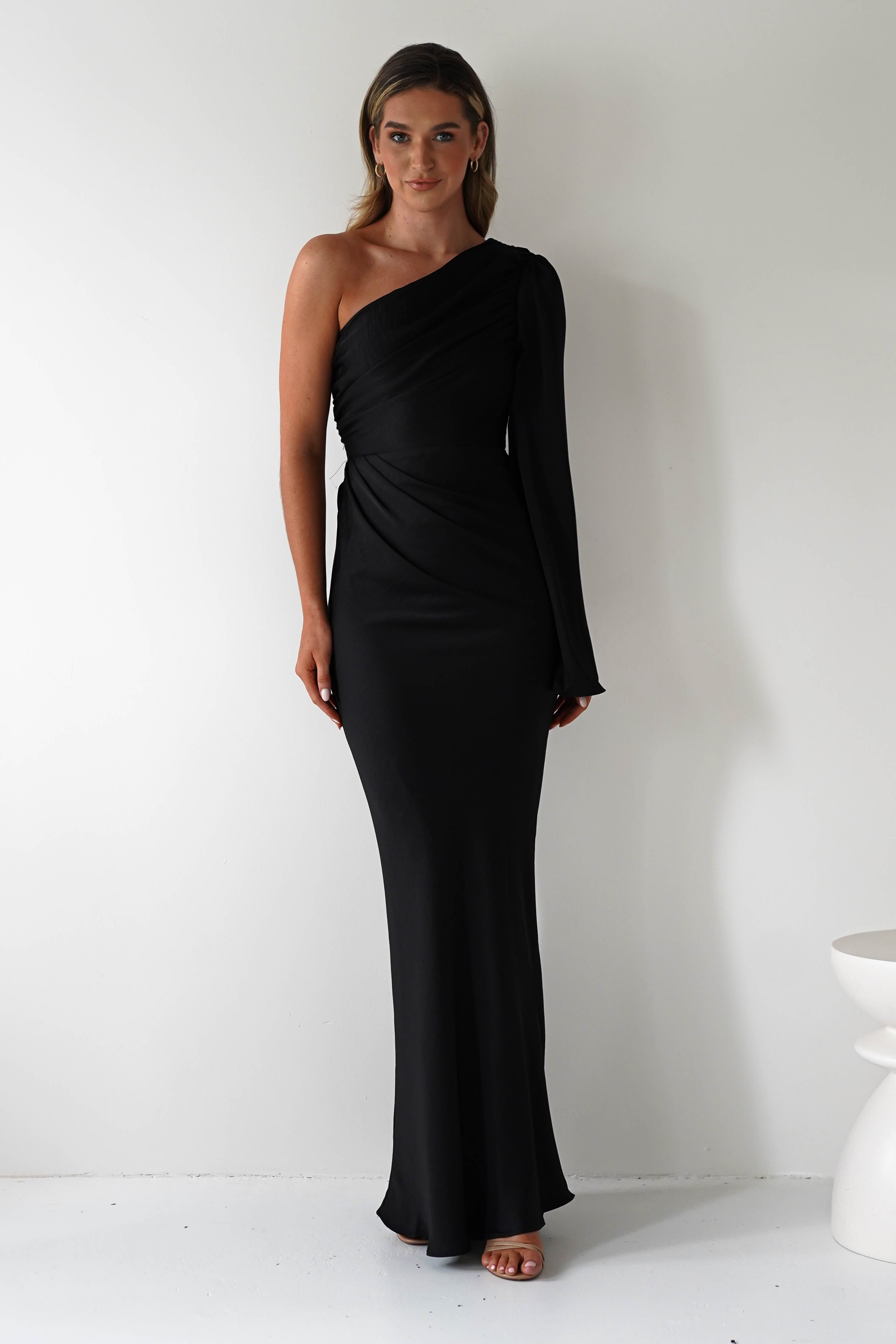 Elegance Silky Maxi Dress Black | Wedding Guest Dress | Maxi | Oh Hello Clothing