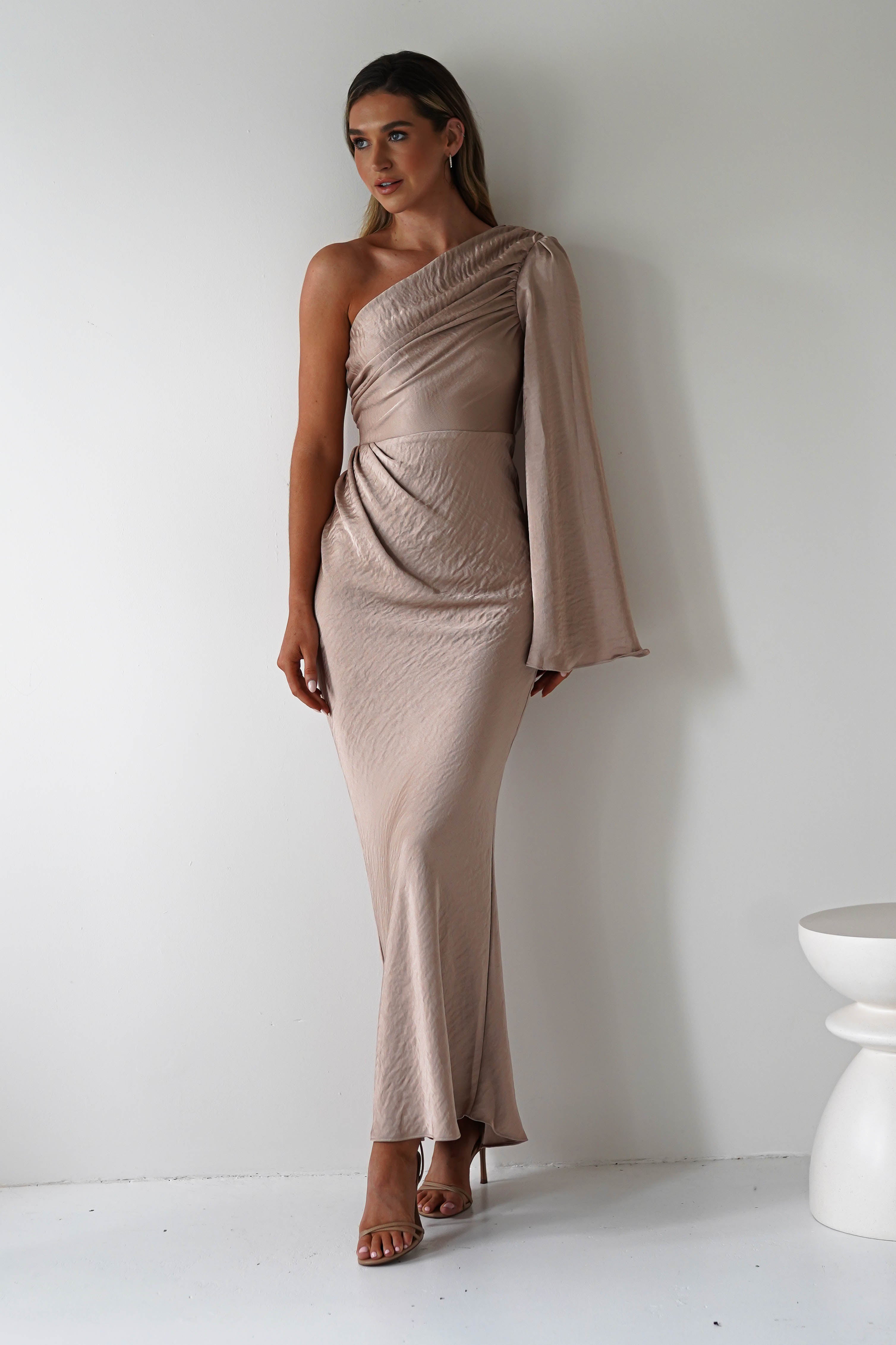 Elegance Silky Maxi Dress Mocha | Wedding Guest Dress | Maxi | Oh Hello Clothing