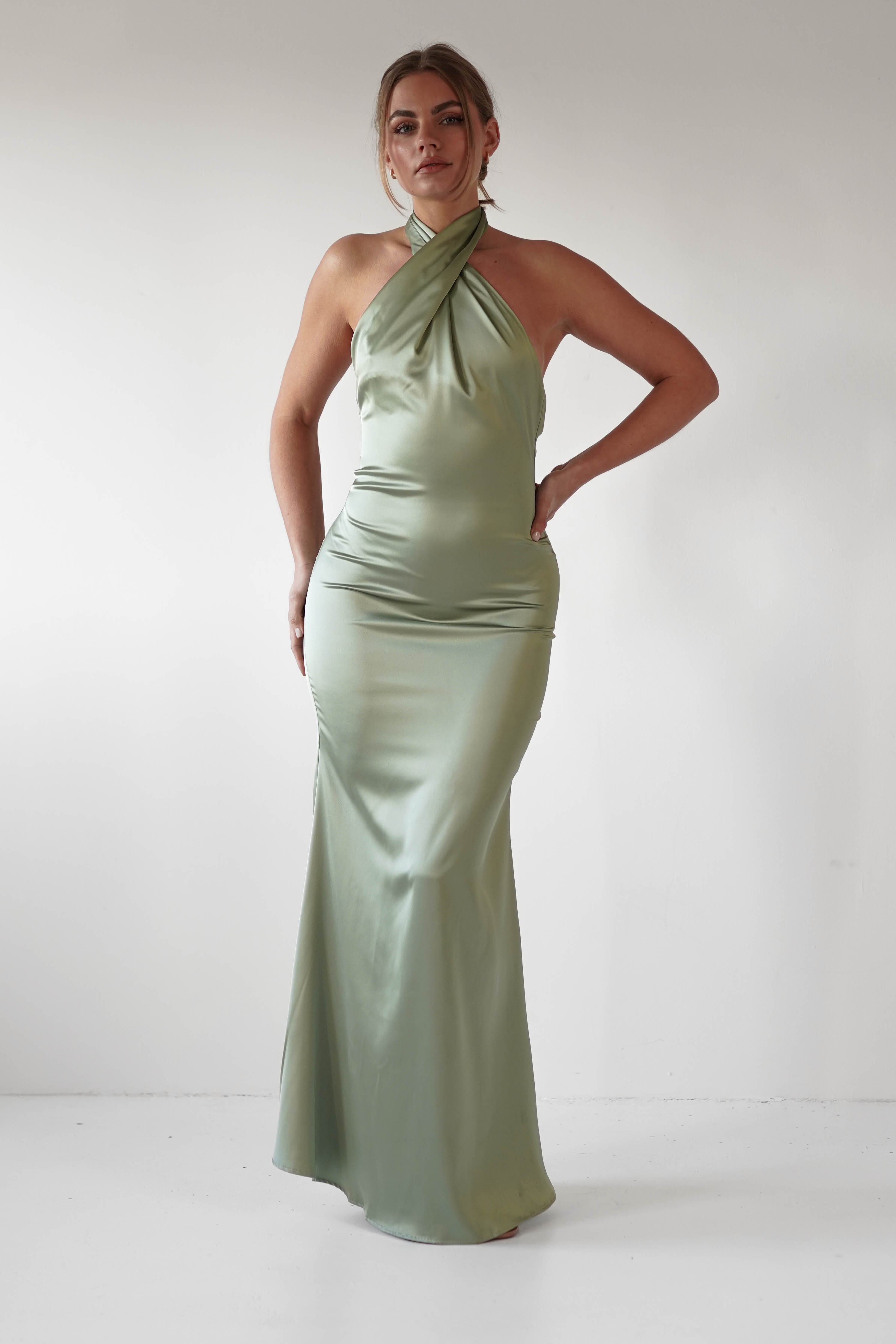 Kartia Halterneck Maxi Gown | Sage | Debs & Prom | Formal Gown | Oh Hello Clothing