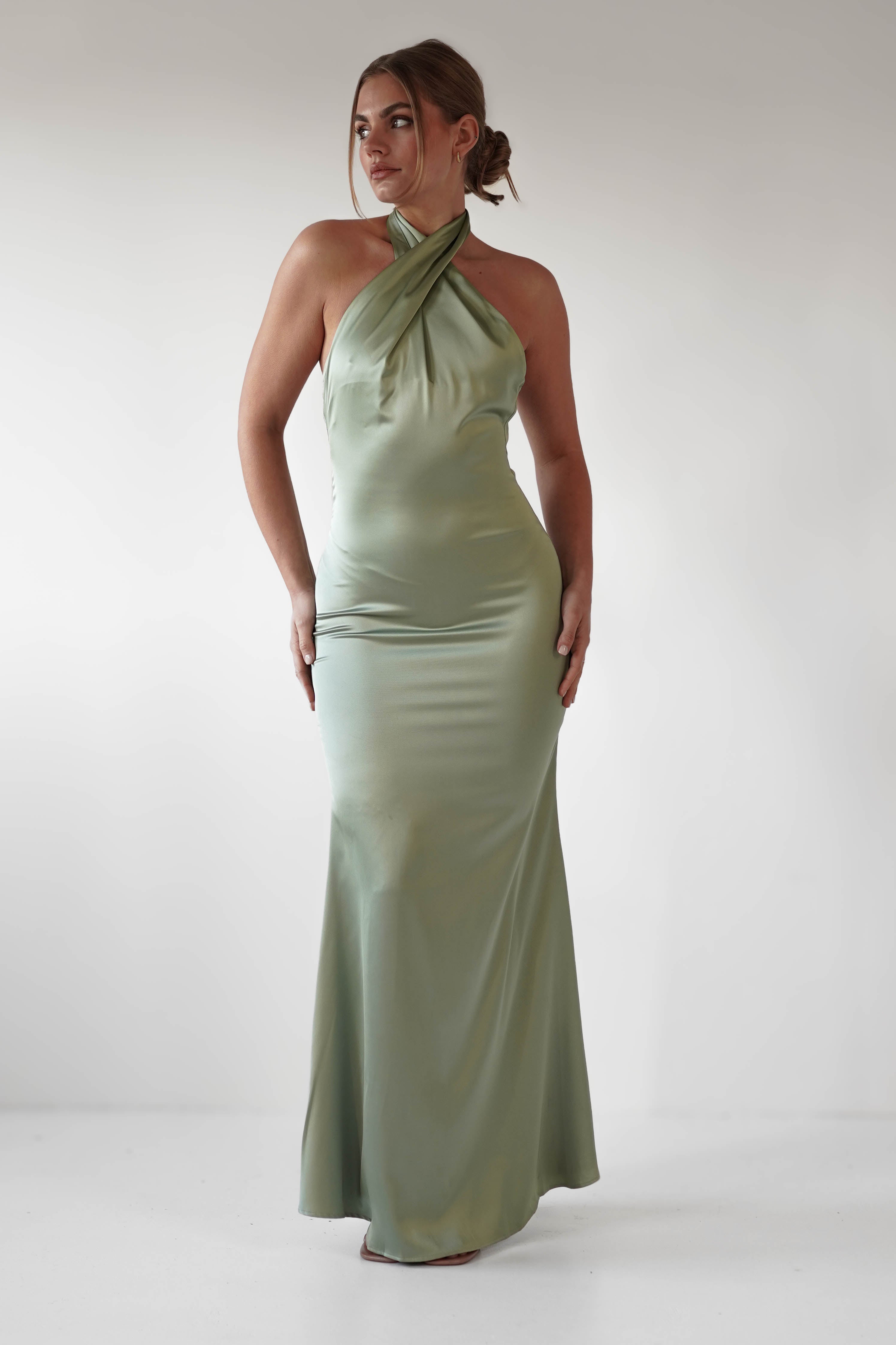 Kartia Halterneck Maxi Gown | Sage | Debs & Prom | Formal Gown | Oh Hello Clothing