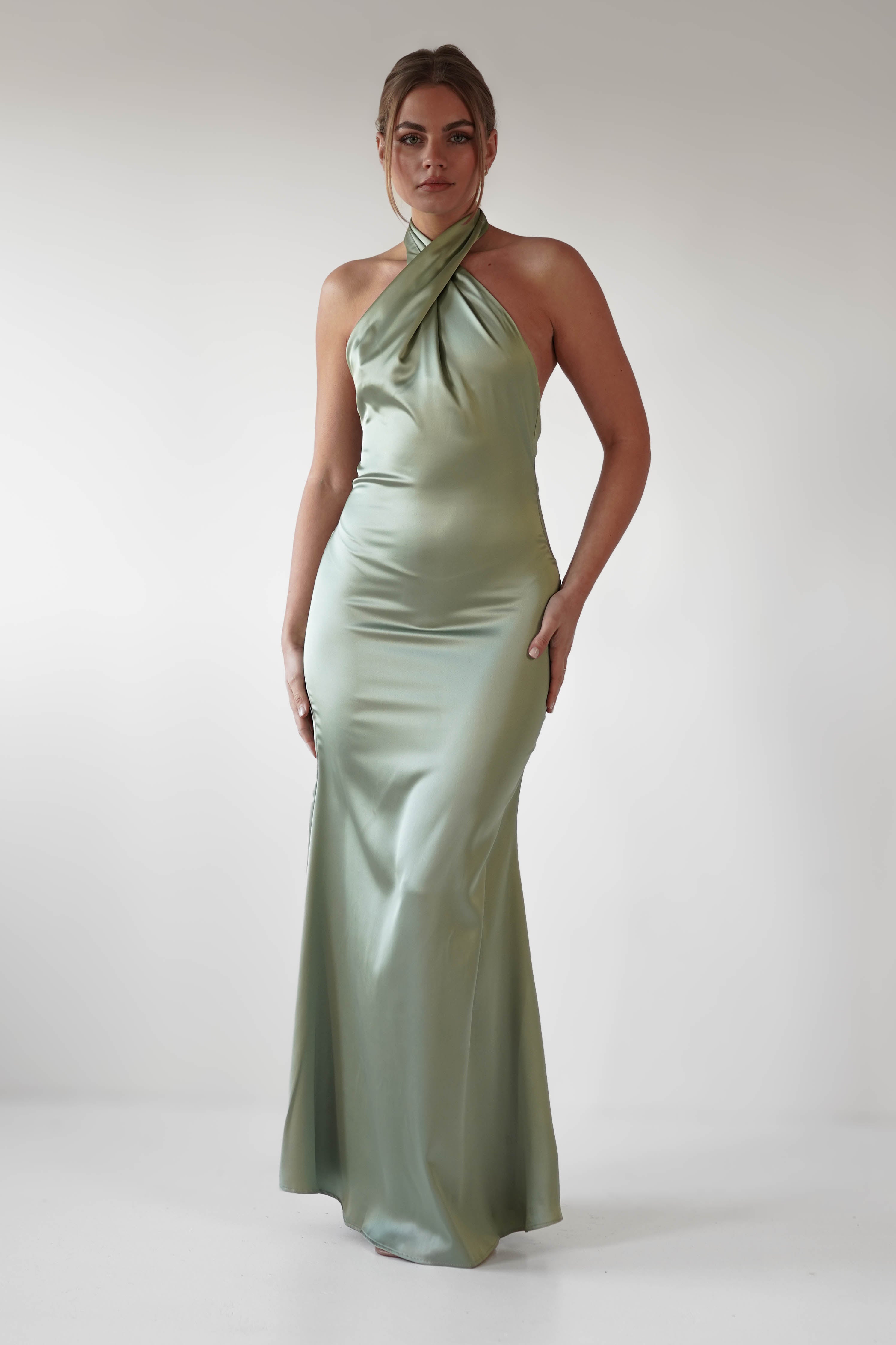Kartia Halterneck Maxi Gown | Sage | Debs & Prom | Formal Gown | Oh Hello Clothing