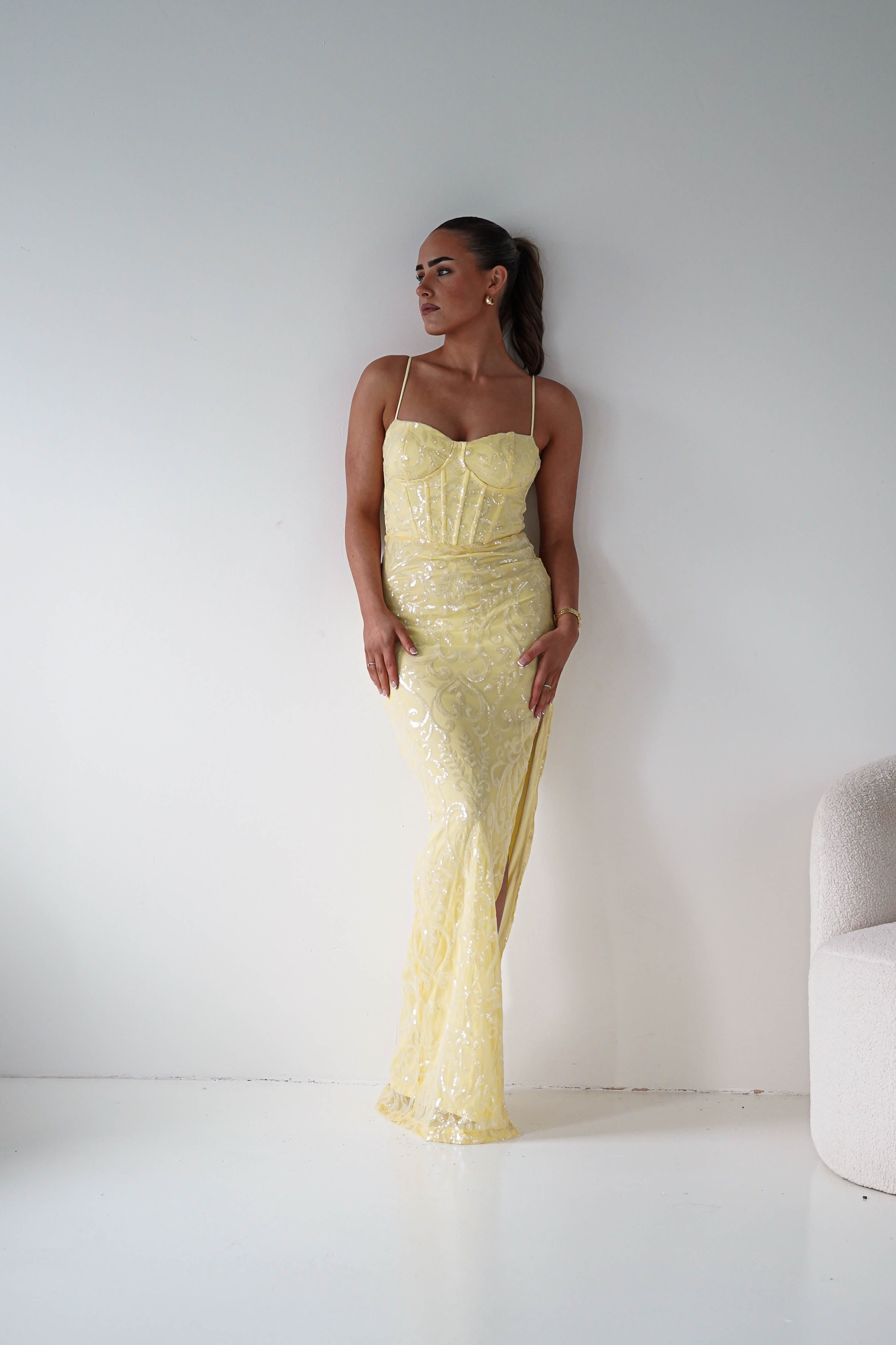 Oh Hello Clothing Women > Clothing > Dresses 1*DONE -LOVESOME- CD30508-YELLOW SEQUIN GOWN