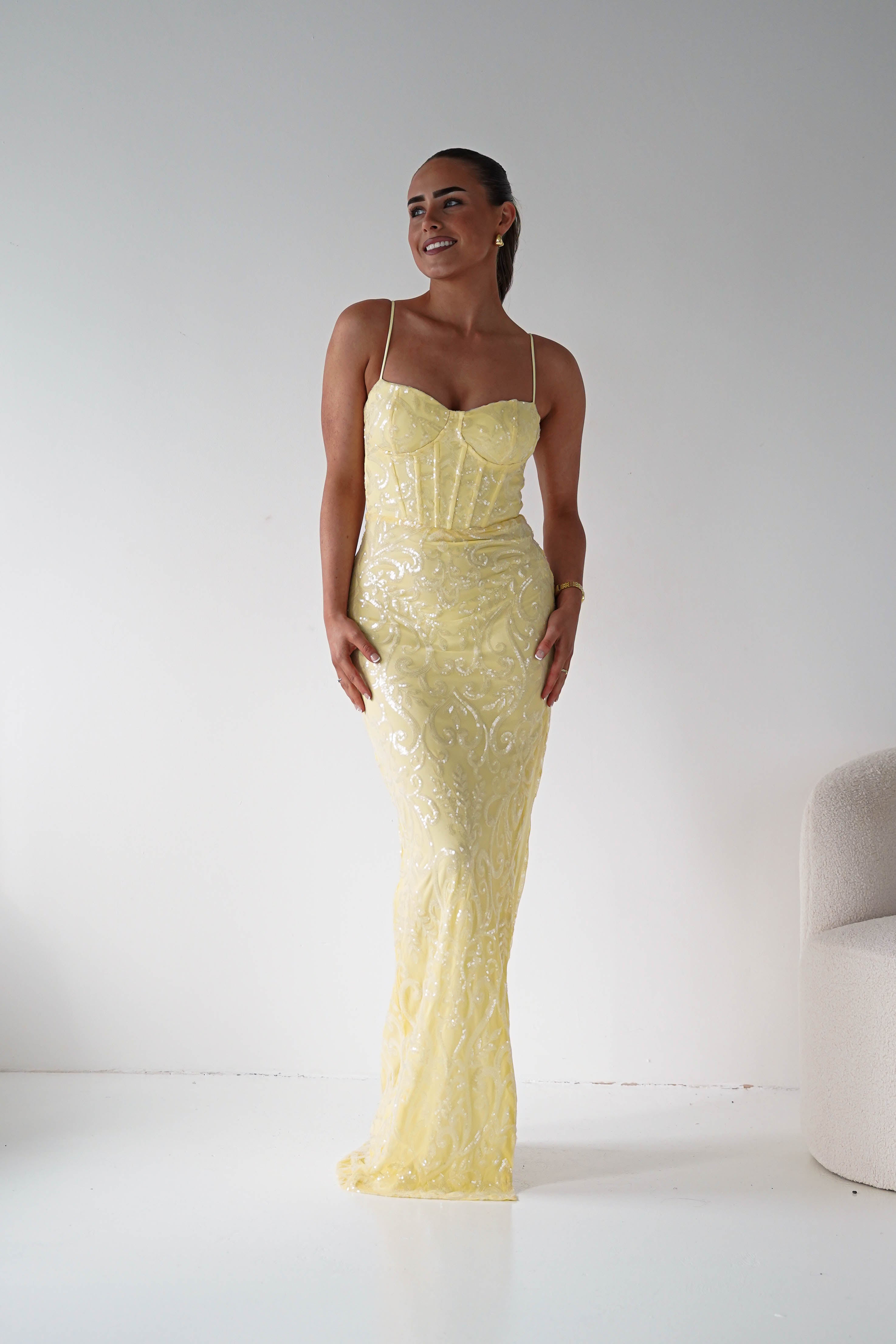 Oh Hello Clothing Women > Clothing > Dresses 1*DONE -LOVESOME- CD30508-YELLOW SEQUIN GOWN