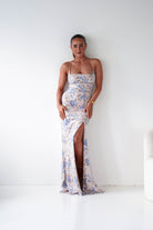 Oh Hello Clothing Women > Clothing > Dresses 1*DONE -LOVESOME-CD30630-1-Blue Floral Sequin Maxi Dress with Lace-Up Back