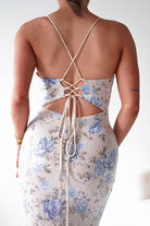 Oh Hello Clothing Women > Clothing > Dresses 1*DONE -LOVESOME-CD30630-1-Blue Floral Sequin Maxi Dress with Lace-Up Back