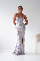 Oh Hello Clothing Women > Clothing > Dresses 1*DONE -LOVESOME-CD30630-1-Blue Floral Sequin Maxi Dress with Lace-Up Back