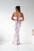 Oh Hello Clothing Women > Clothing > Dresses 1*DONE -LOVESOME- CD30898- Pink Floral Corset Maxi Dress with Lace-Up Back