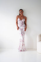 Oh Hello Clothing Women > Clothing > Dresses 1*DONE -LOVESOME- CD30898- Pink Floral Corset Maxi Dress with Lace-Up Back