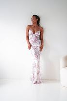 Oh Hello Clothing Women > Clothing > Dresses 1*DONE -LOVESOME- CD30898- Pink Floral Corset Maxi Dress with Lace-Up Back