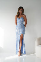 Oh Hello Clothing Women > Clothing > Dresses 1*DONE - LOVESOME-CD55508-LIGHT BLUE SEQUIN GOWN