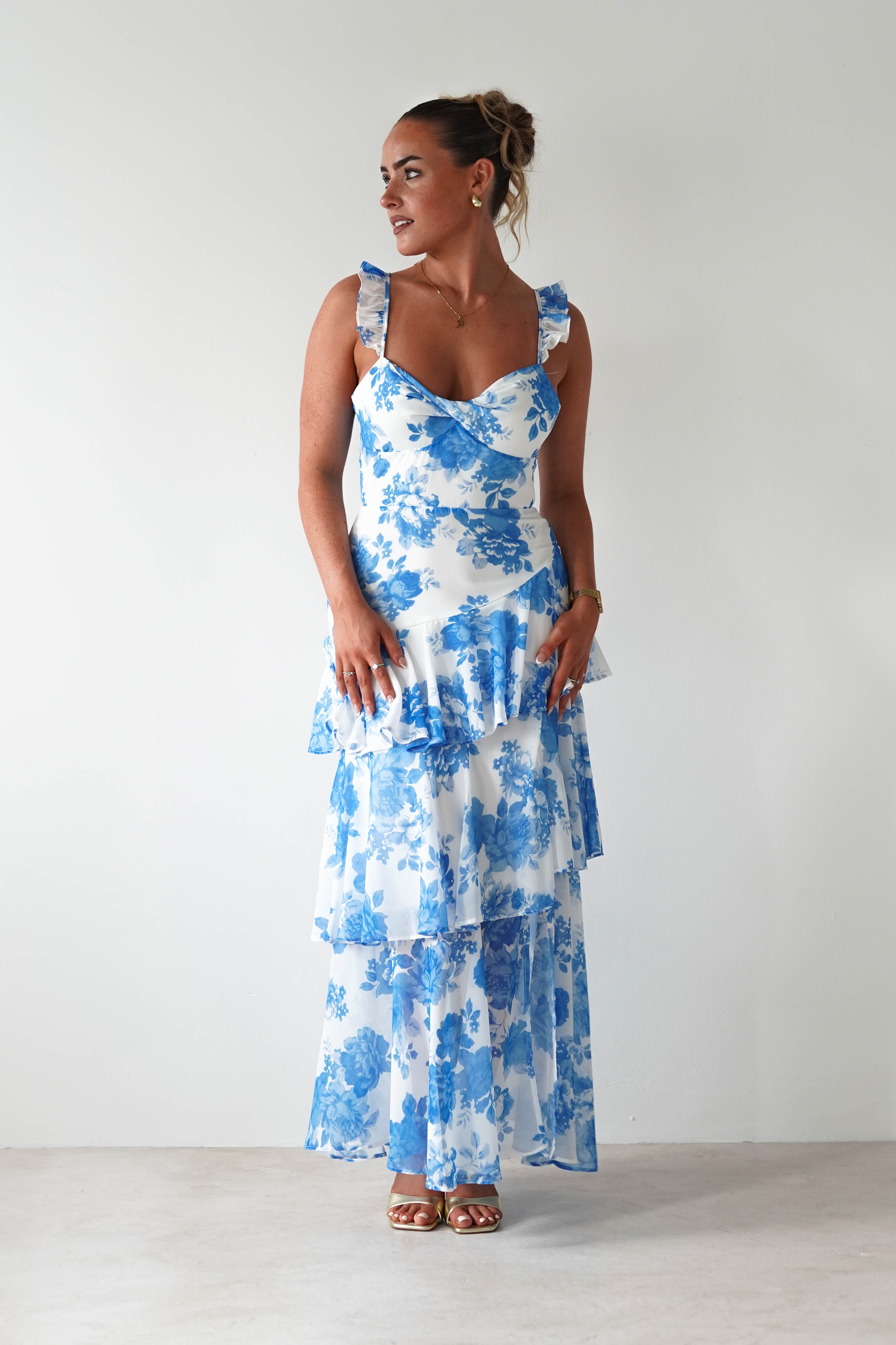 Madrid Ruffle Floral Maxi Dress Blue | Wedding Guest Dress | Maxi | Oh Hello Clothing