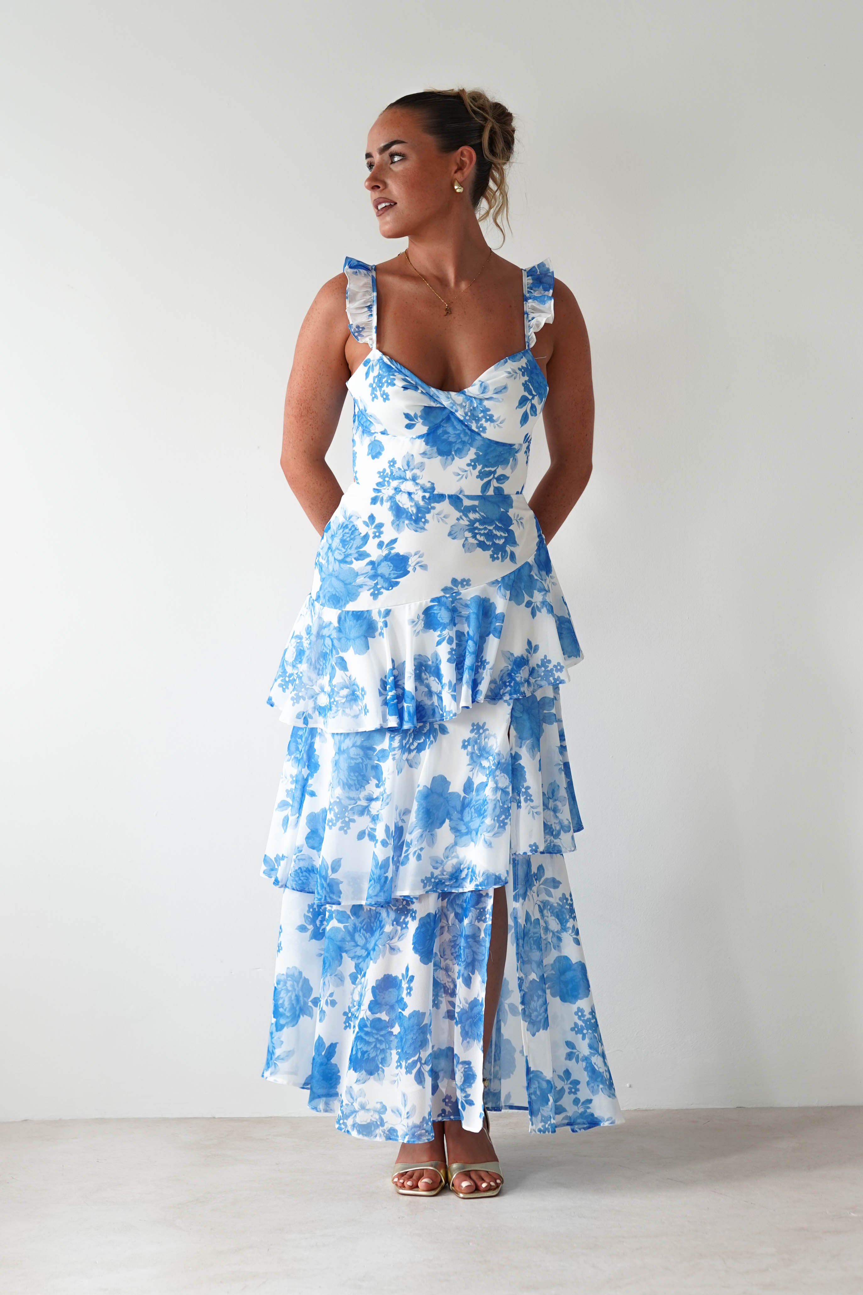 Madrid Ruffle Floral Maxi Dress Blue | Wedding Guest Dress | Maxi | Oh Hello Clothing