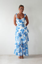 Madrid Ruffle Floral Maxi Dress Blue | Wedding Guest Dress | Maxi | Oh Hello Clothing