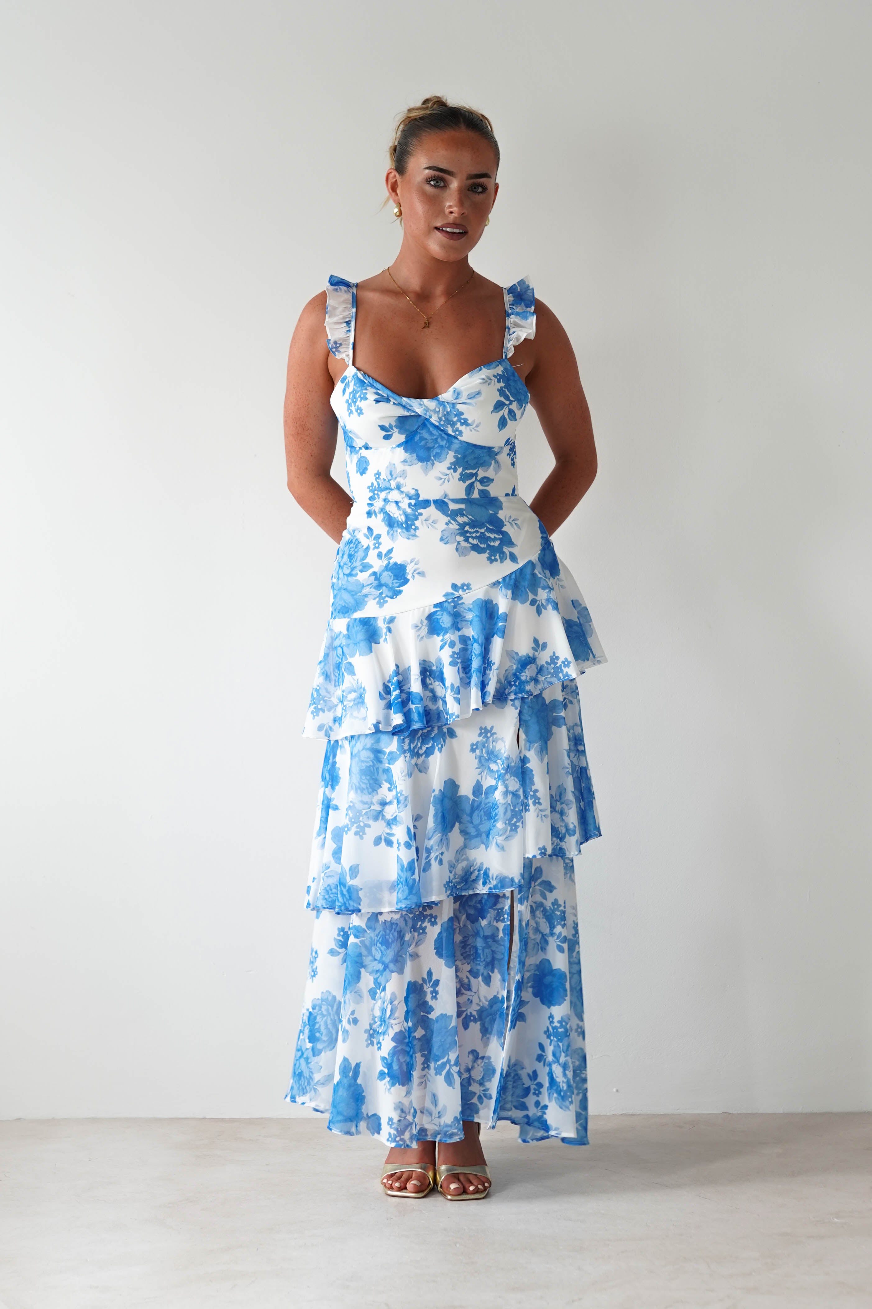 Madrid Ruffle Floral Maxi Dress Blue | Wedding Guest Dress | Maxi | Oh Hello Clothing