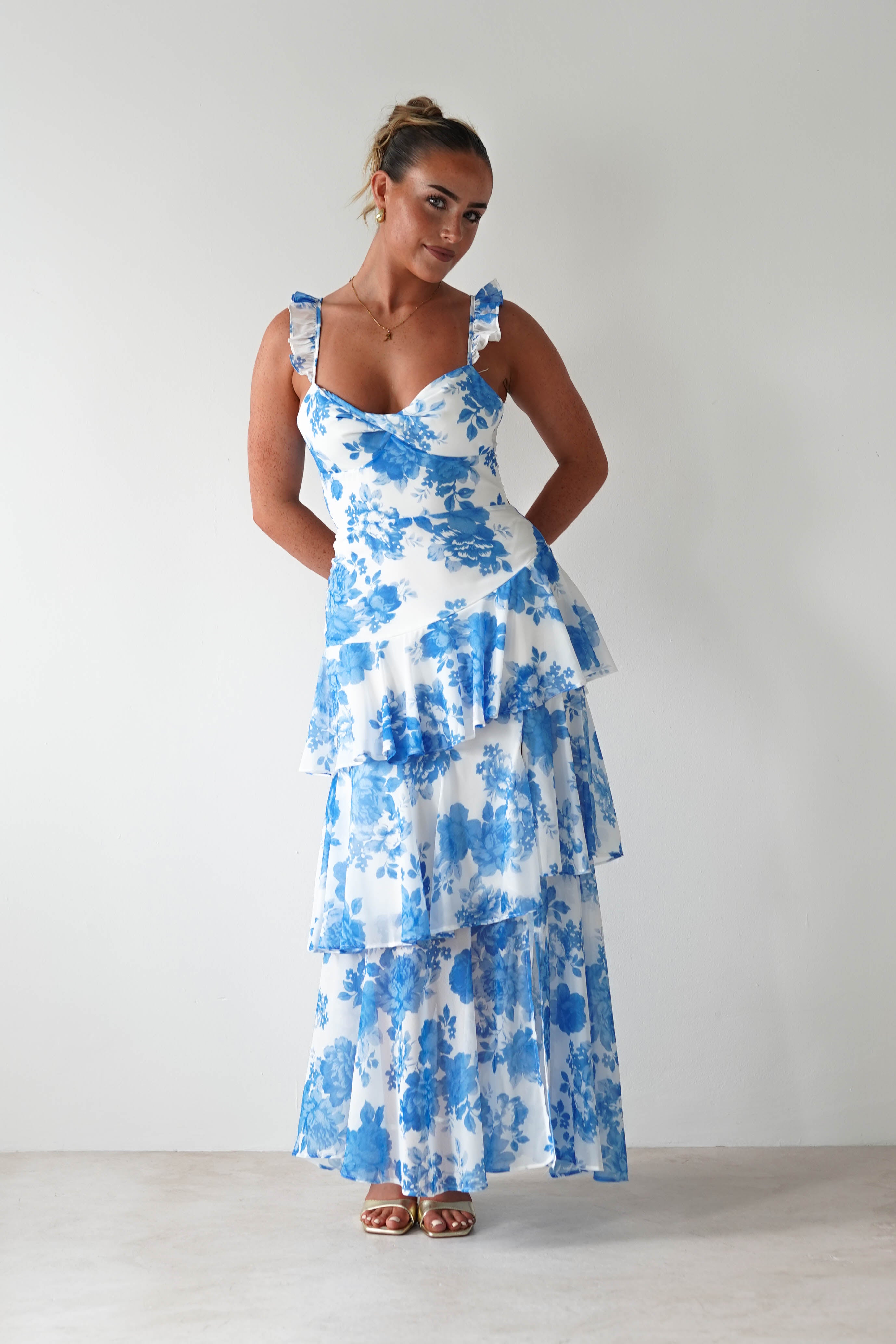 Madrid Ruffle Floral Maxi Dress Blue | Wedding Guest Dress | Maxi | Oh Hello Clothing
