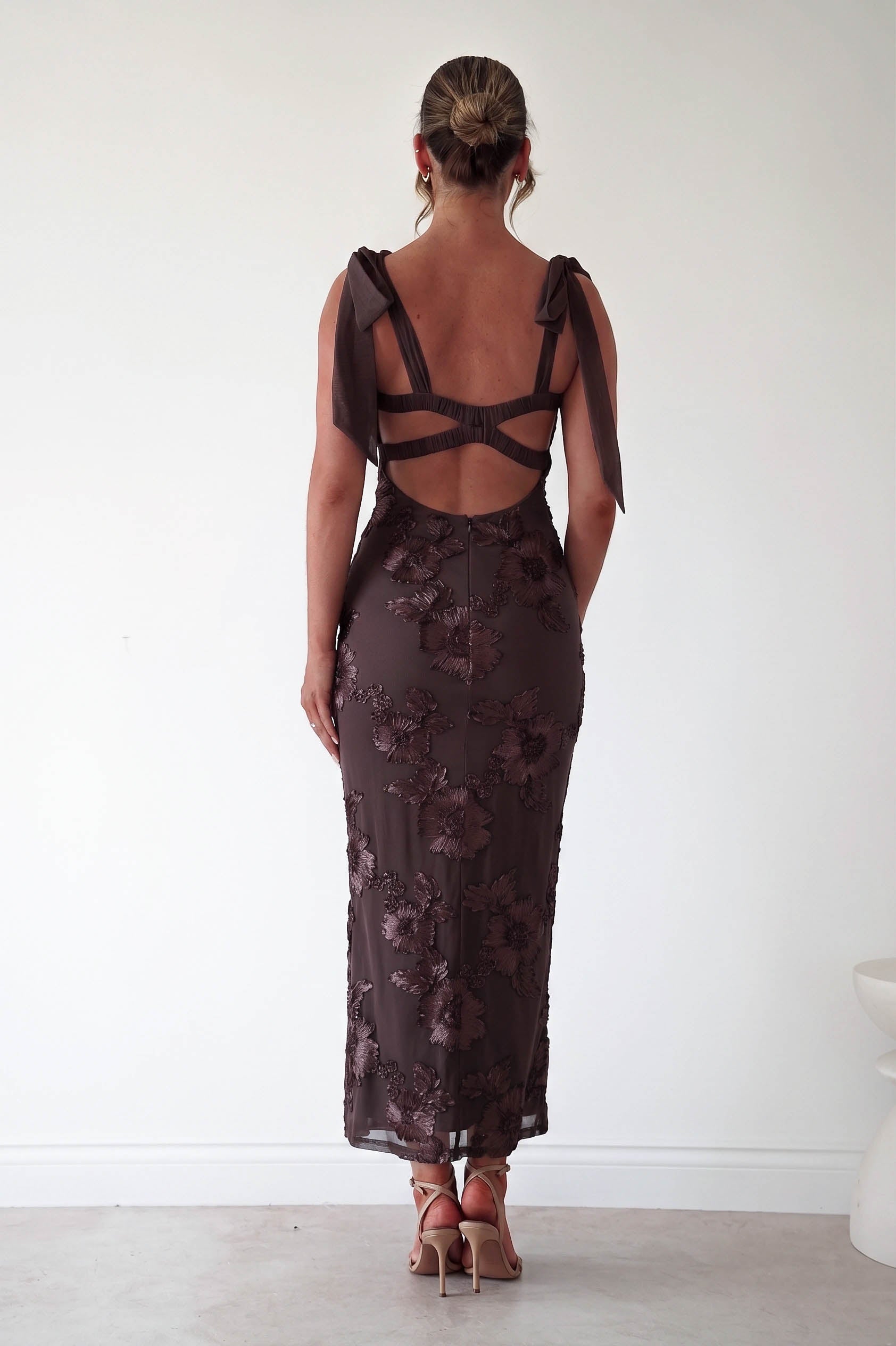 Oh Hello Clothing Women > Clothing > Dresses 1*DONE-Mahalia Floral Appliqué Maxi Dress | Brown Copy)