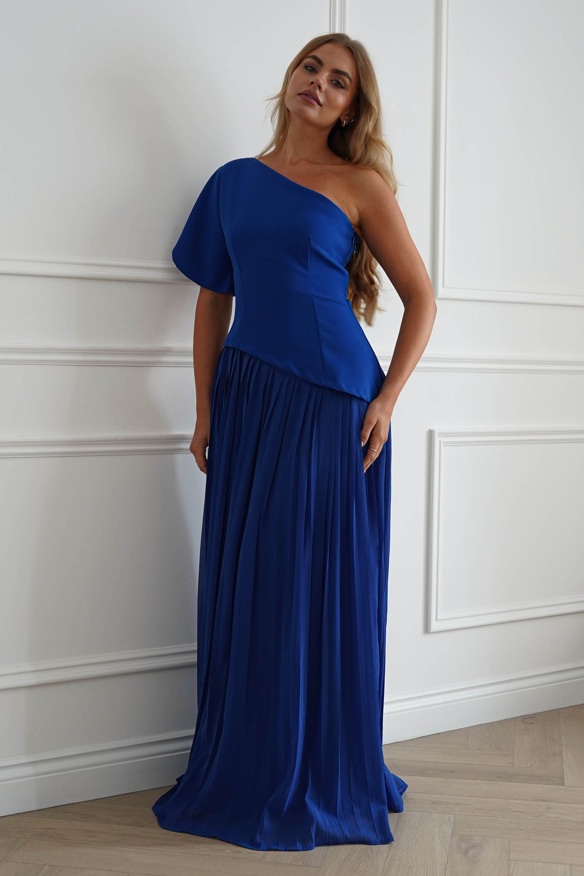 Oh Hello Clothing Women > Clothing > Dresses 1*DONE-MANIJU-LM1226-Royal blue One Shoulder Pleated Maxi Dress (Copy)