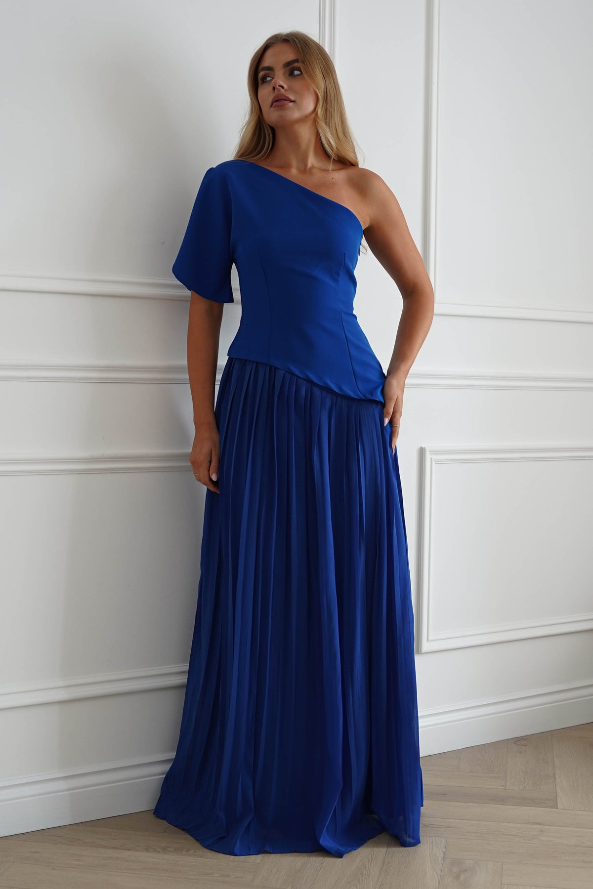 Oh Hello Clothing Women > Clothing > Dresses 1*DONE-MANIJU-LM1226-Royal blue One Shoulder Pleated Maxi Dress (Copy)