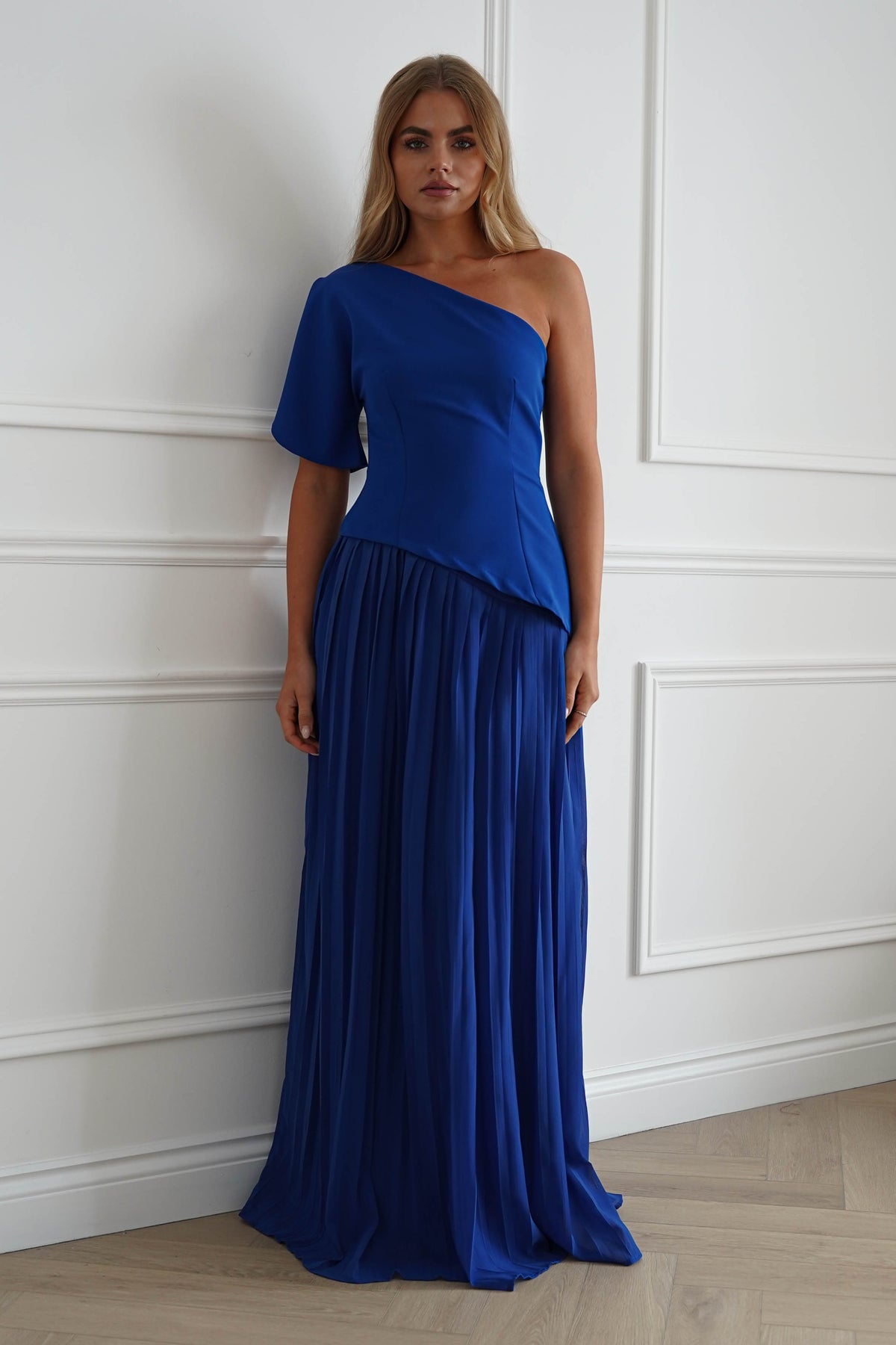 Oh Hello Clothing Women > Clothing > Dresses 1*DONE-MANIJU-LM1226-Royal blue One Shoulder Pleated Maxi Dress (Copy)