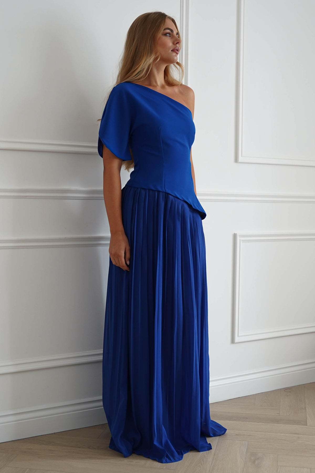 Oh Hello Clothing Women > Clothing > Dresses 1*DONE-MANIJU-LM1226-Royal blue One Shoulder Pleated Maxi Dress (Copy)