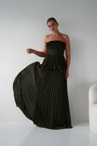 Oh Hello Clothing Women > Clothing > Dresses 1*DONE - MANIJU- MF23064-Green Strapless Pleated Maxi Dress