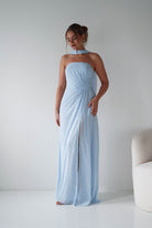 Oh Hello Clothing Women > Clothing > Dresses 1*DONE - MANIJU- MF23090-Light Blue Strapless Maxi Dress with Matching Scarf