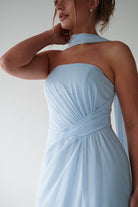 Oh Hello Clothing Women > Clothing > Dresses 1*DONE - MANIJU- MF23090-Light Blue Strapless Maxi Dress with Matching Scarf