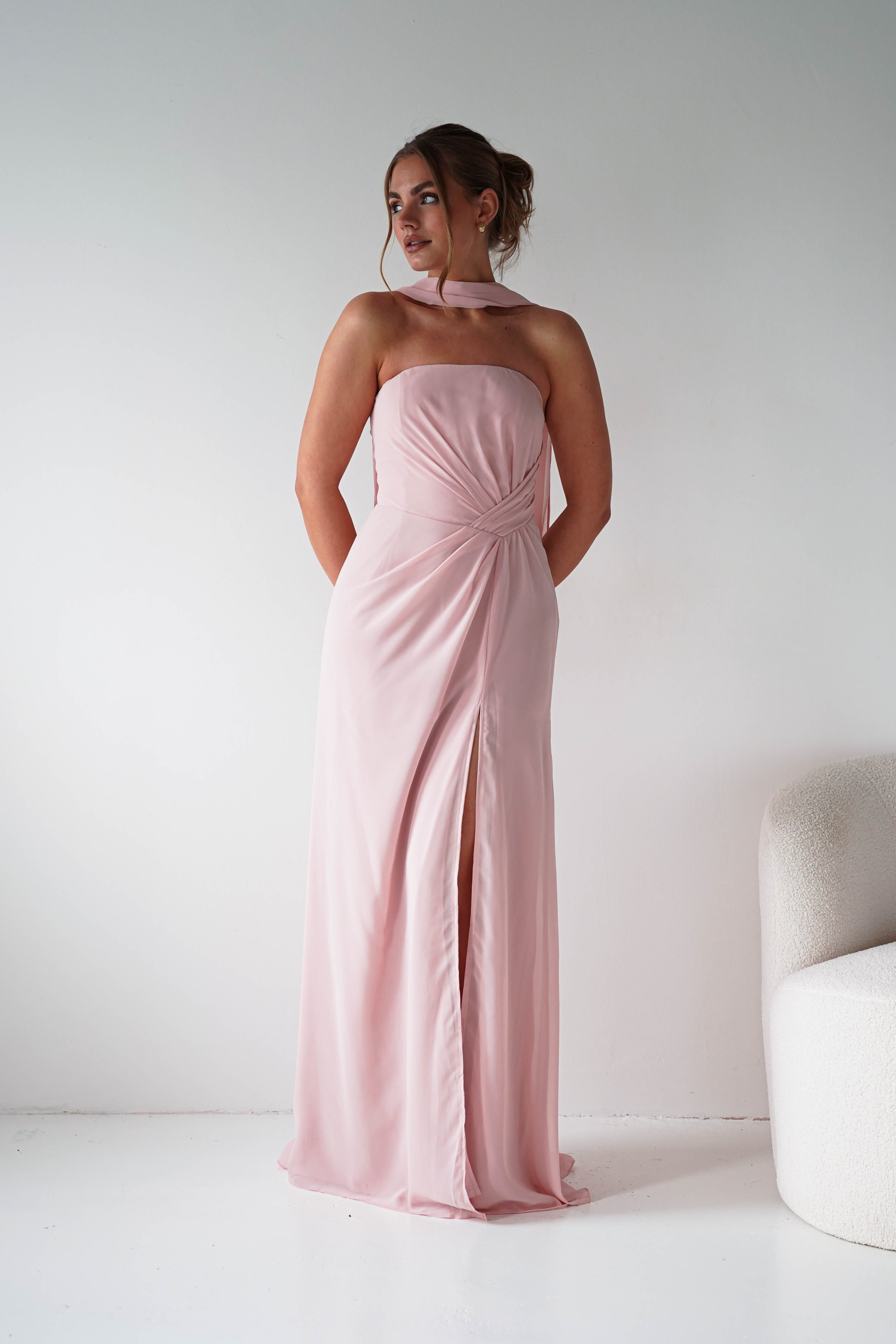 Oh Hello Clothing Women > Clothing > Dresses 1*DONE - MANIJU- MF23090-PINK Strapless Maxi Dress with Matching Scarf (Copy)