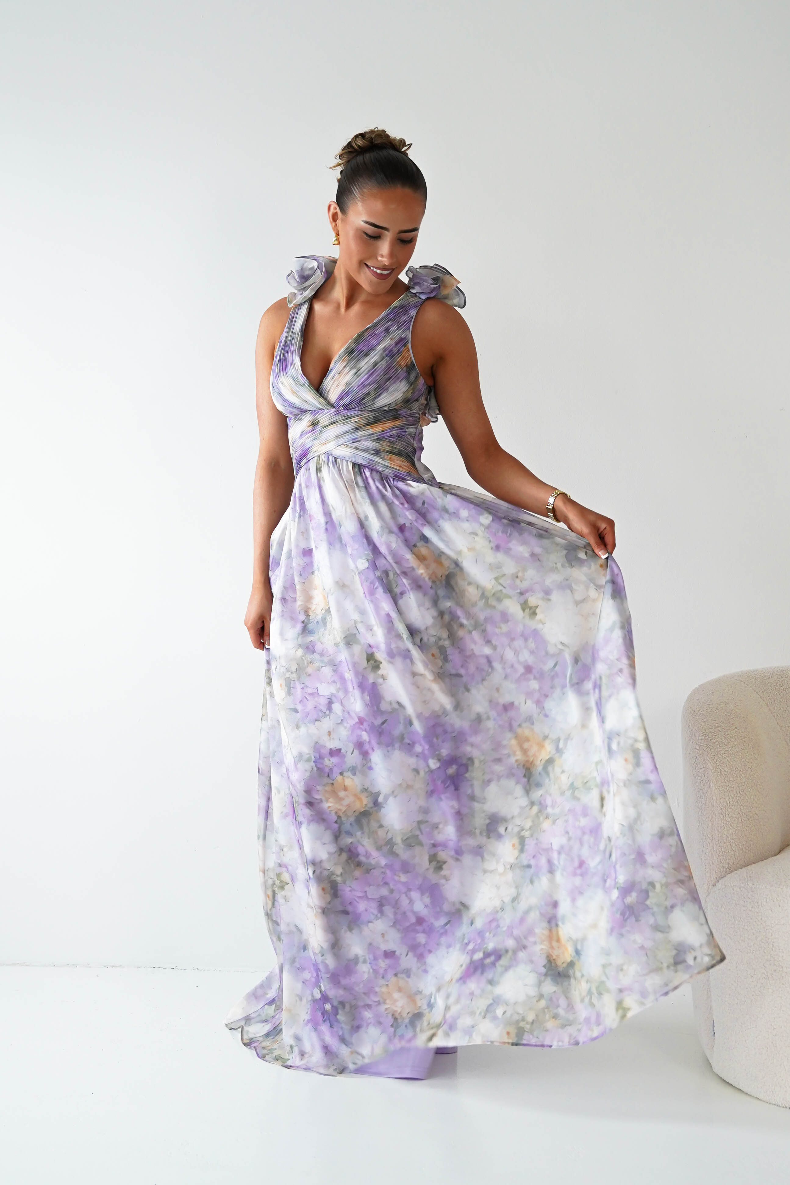Oh Hello Clothing Women > Clothing > Dresses 1*DONE - MANIJU-MF25105-Floral  Maxi Dress with Ruffle Detail