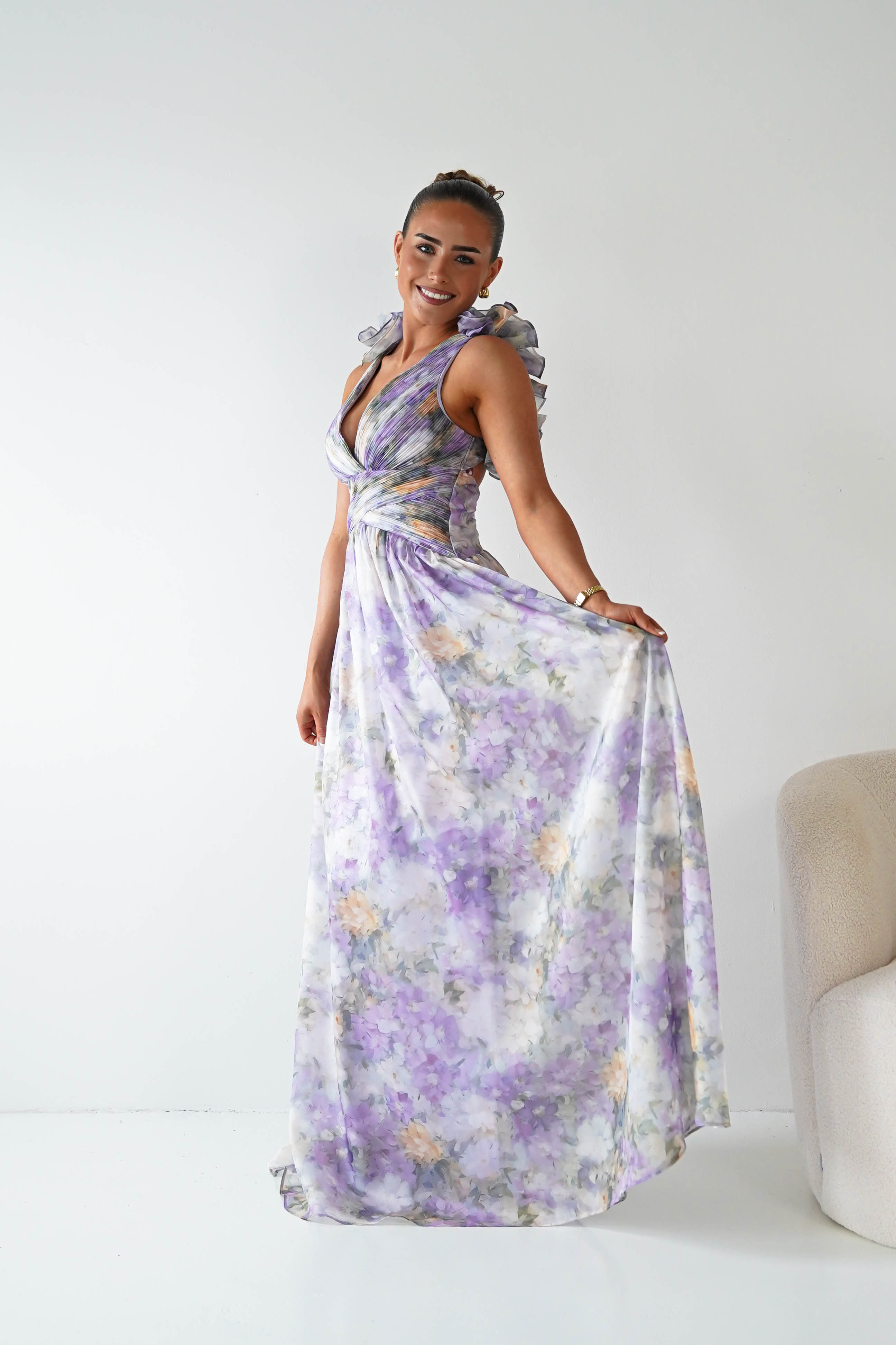 Oh Hello Clothing Women > Clothing > Dresses 1*DONE - MANIJU-MF25105-Floral  Maxi Dress with Ruffle Detail