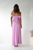 Oh Hello Clothing Women > Clothing > Dresses 1*DONE - MANIJU-MF25145-Pink Pleated Off-Shoulder Maxi Dress