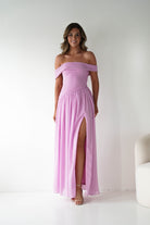 Oh Hello Clothing Women > Clothing > Dresses 1*DONE - MANIJU-MF25145-Pink Pleated Off-Shoulder Maxi Dress