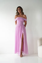 Oh Hello Clothing Women > Clothing > Dresses 1*DONE - MANIJU-MF25145-Pink Pleated Off-Shoulder Maxi Dress