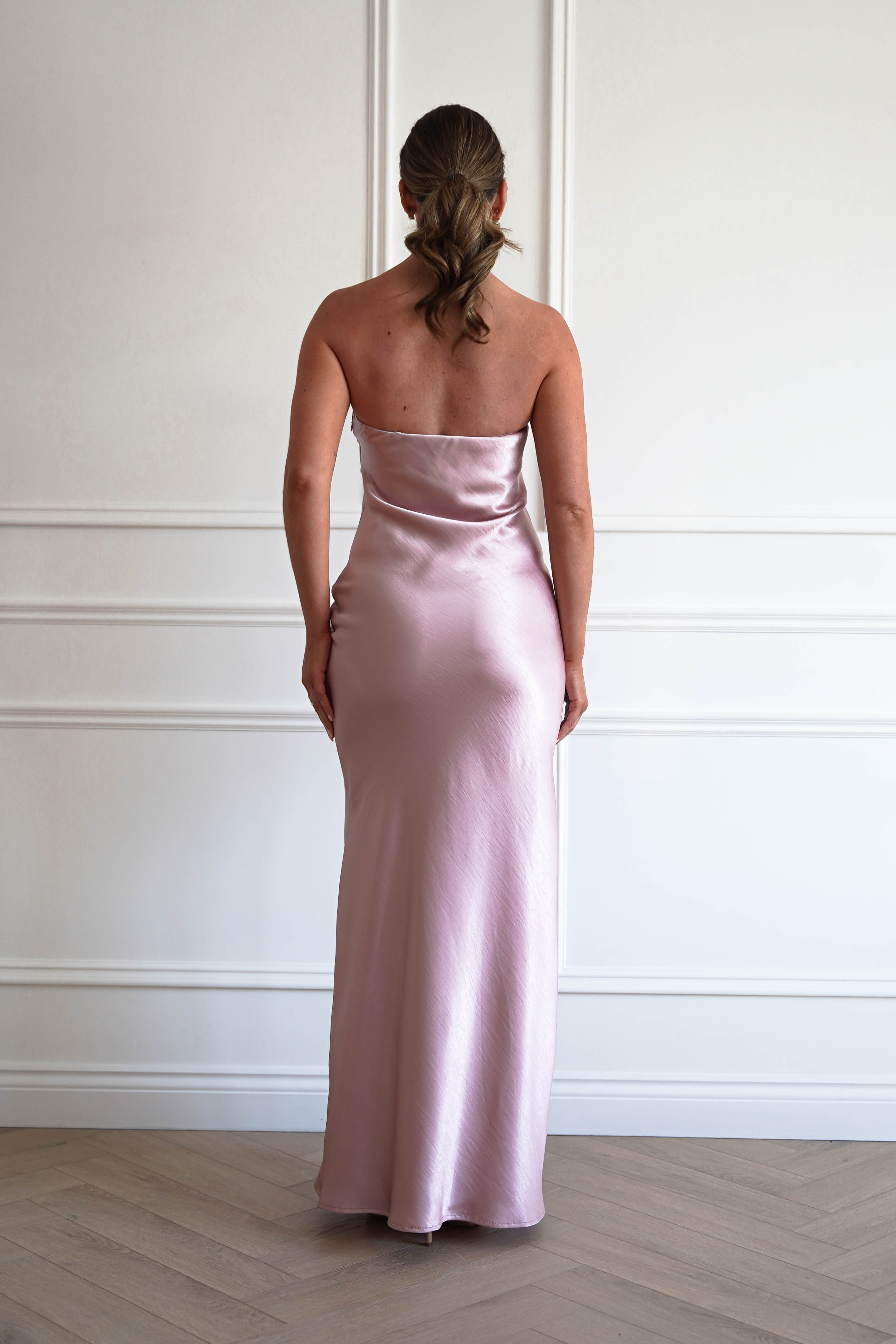 Oh Hello Clothing Women > Clothing > Dresses 1*DONE - MANIJU-MM24562-PINK Floral Appliqué Satin Maxi Dress